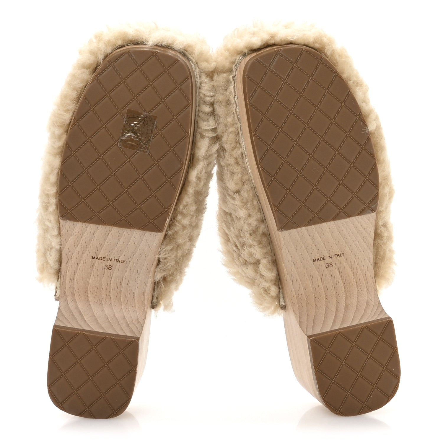 Shearling Lambskin Clogs 38 Beige