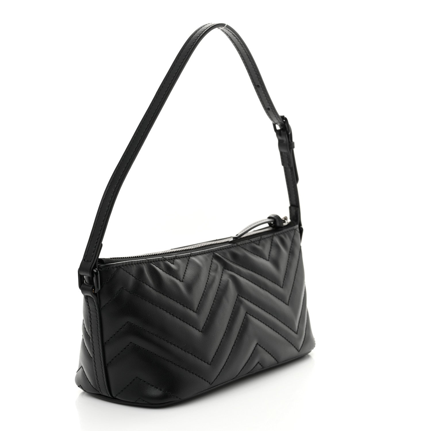 Calfskin Matelasse Chevron Monochrome GG Marmont Sling Shoulder Bag Black