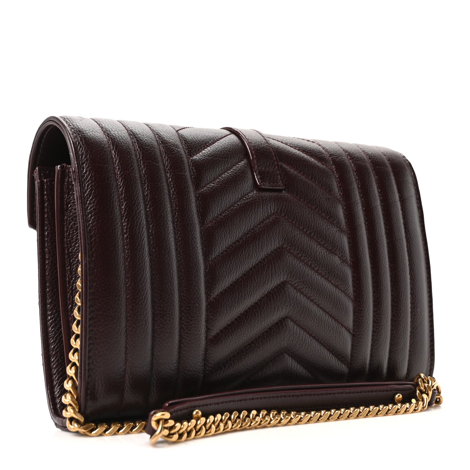 Grained Calfskin Mixed Matelasse Triquilt Monogram Chain Wallet Lava Falls