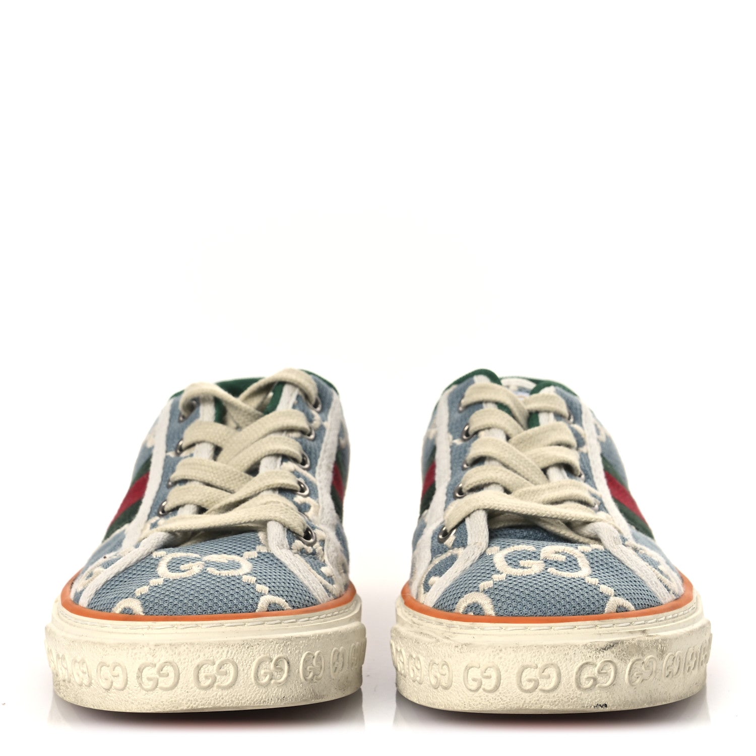 Cotton GG Monogram Web Womens 1977 Tennis Sneakers 37.5 Philod Ivory Mystic White
