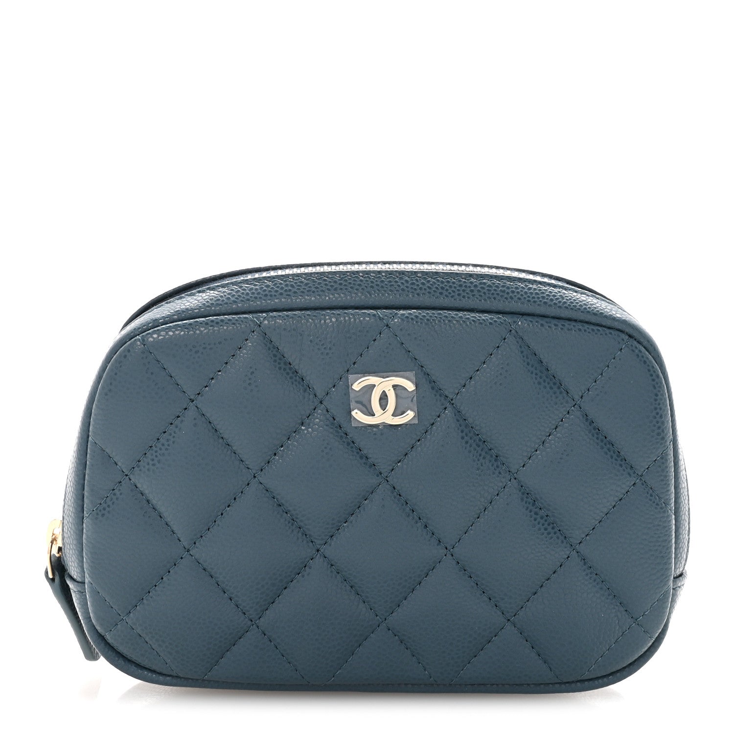 Caviar Quilted Small Curvy Pouch Cosmetic Case Blue