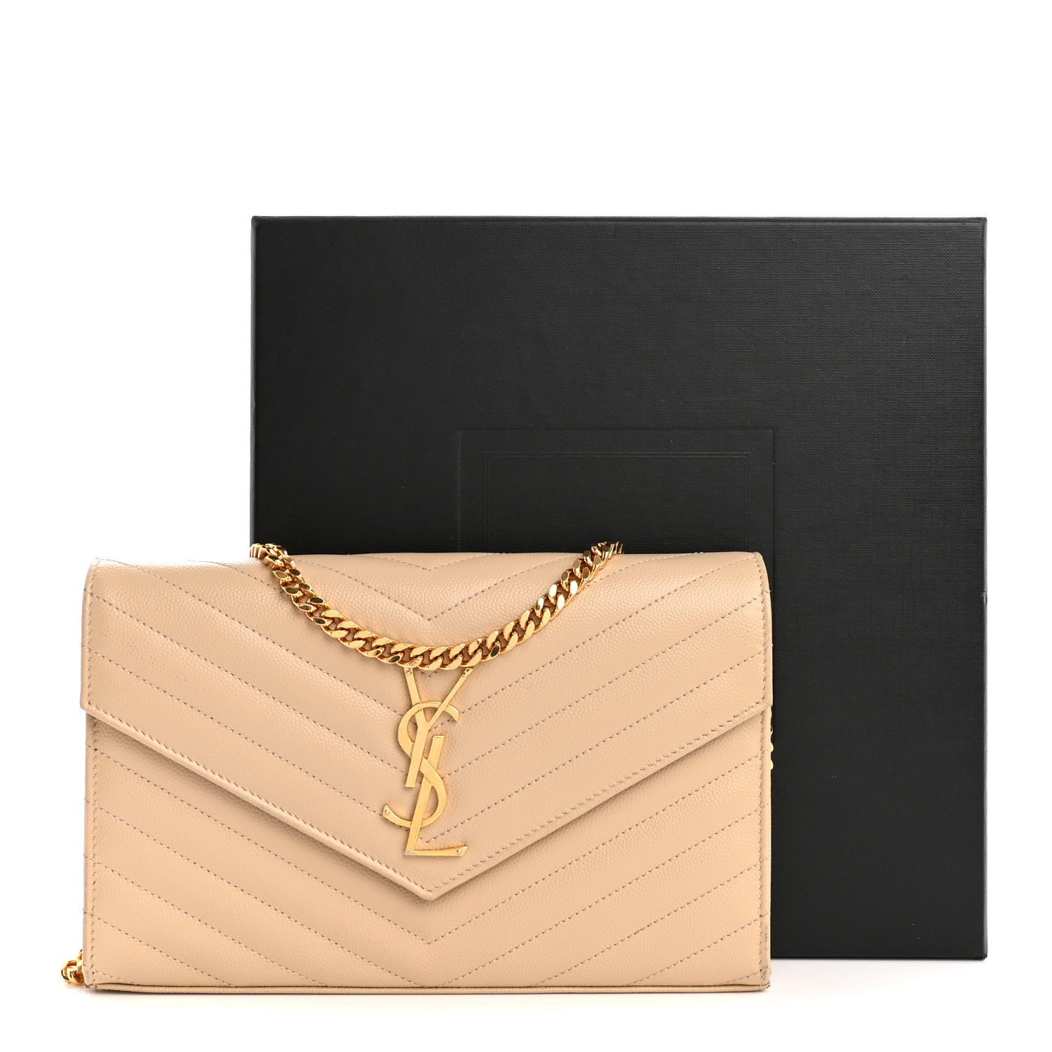 Grain De Poudre Matelasse Chevron Monogram Chain Wallet Dark Beige