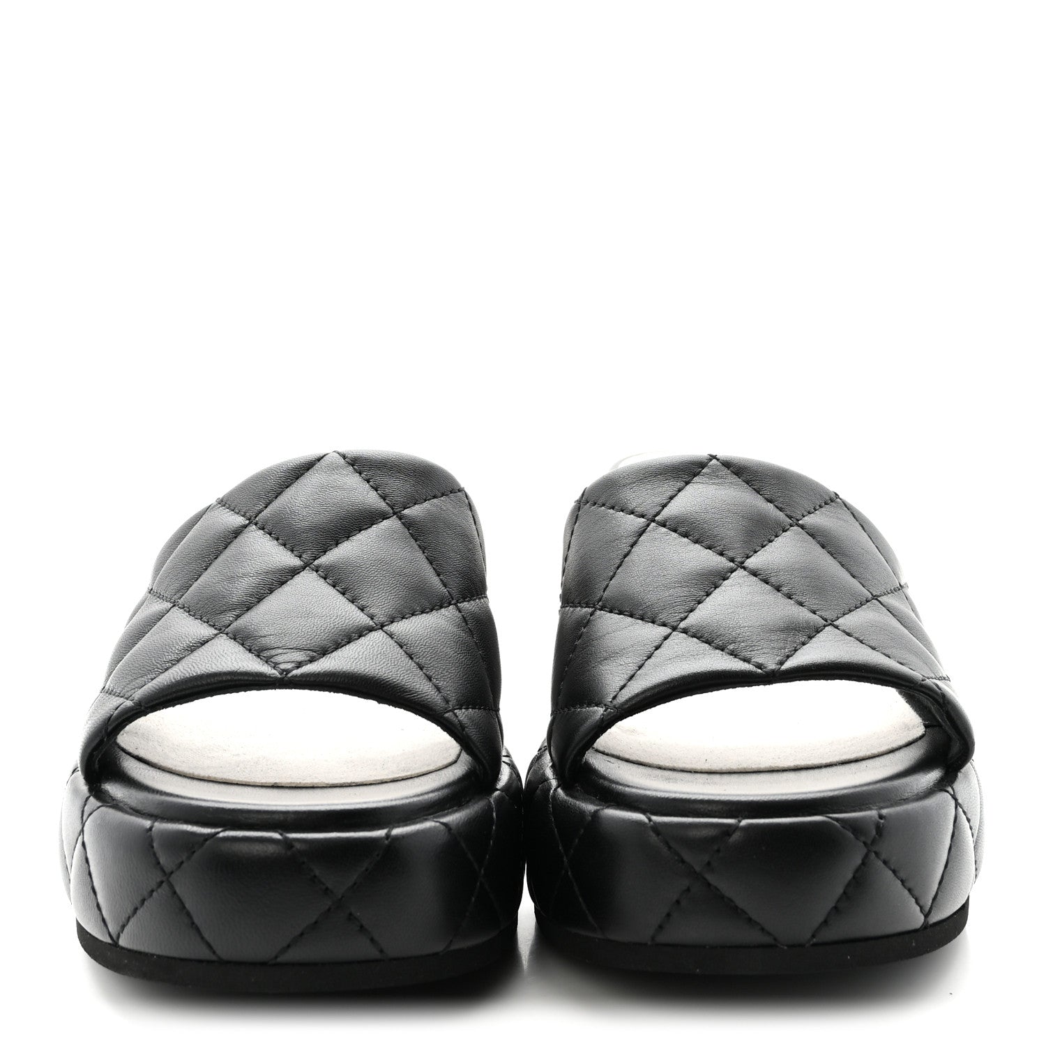 Lambskin Quilted Camelia CC Wedge Sandal Mules 38.5 Black