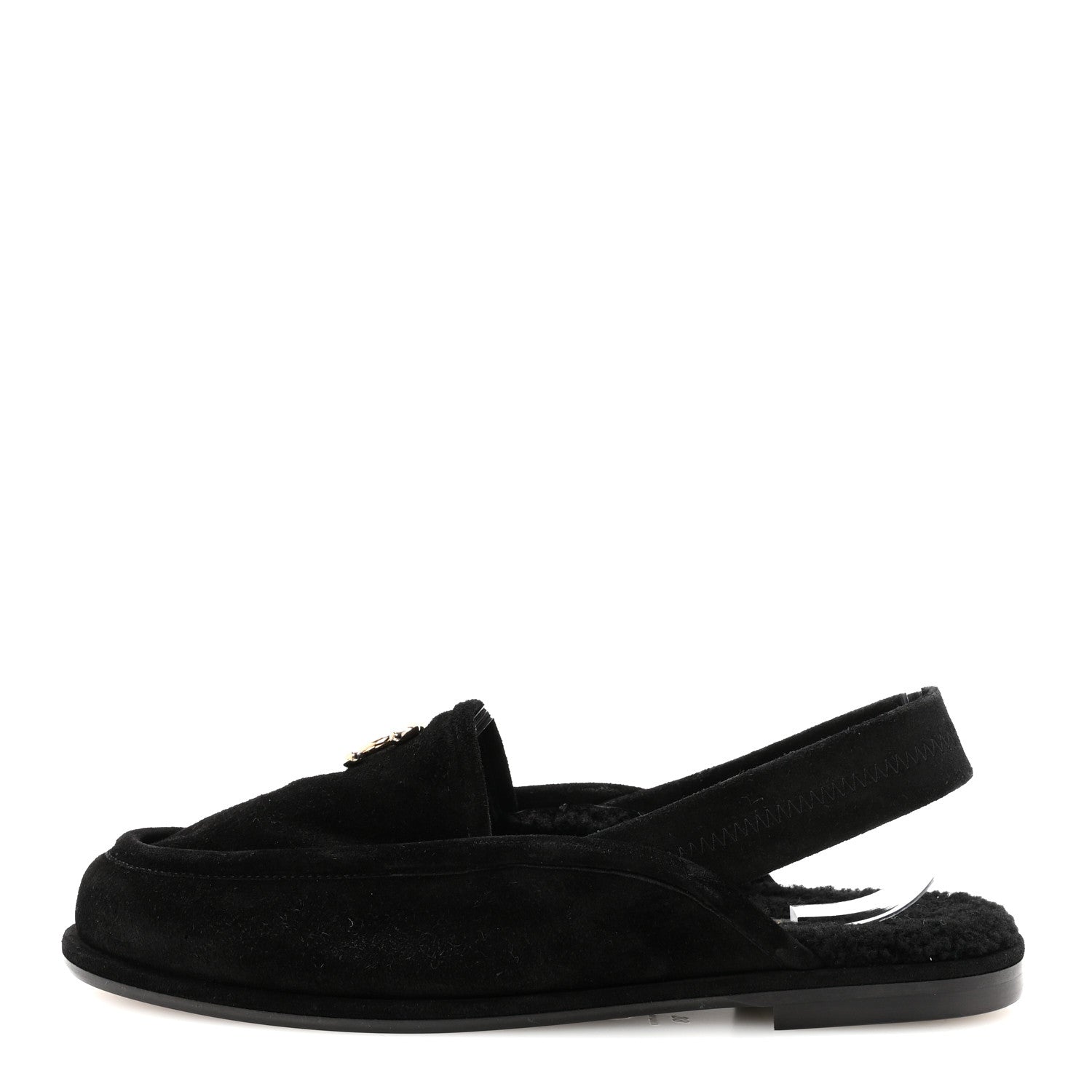 Suede Calfskin CC Slingback Loafers 39 Black