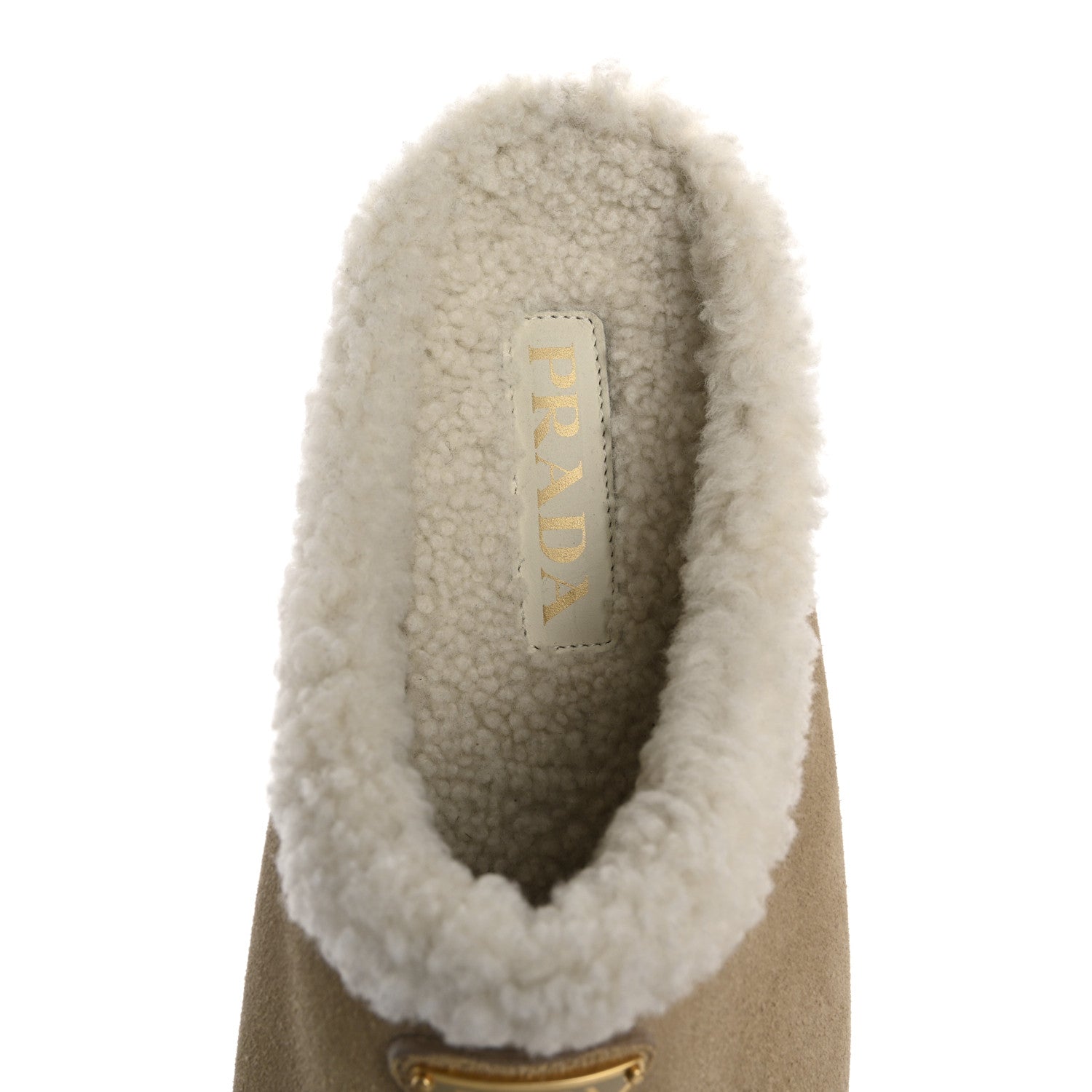 Suede Shearling Triangle Logo Slippers 40.5 Deserto