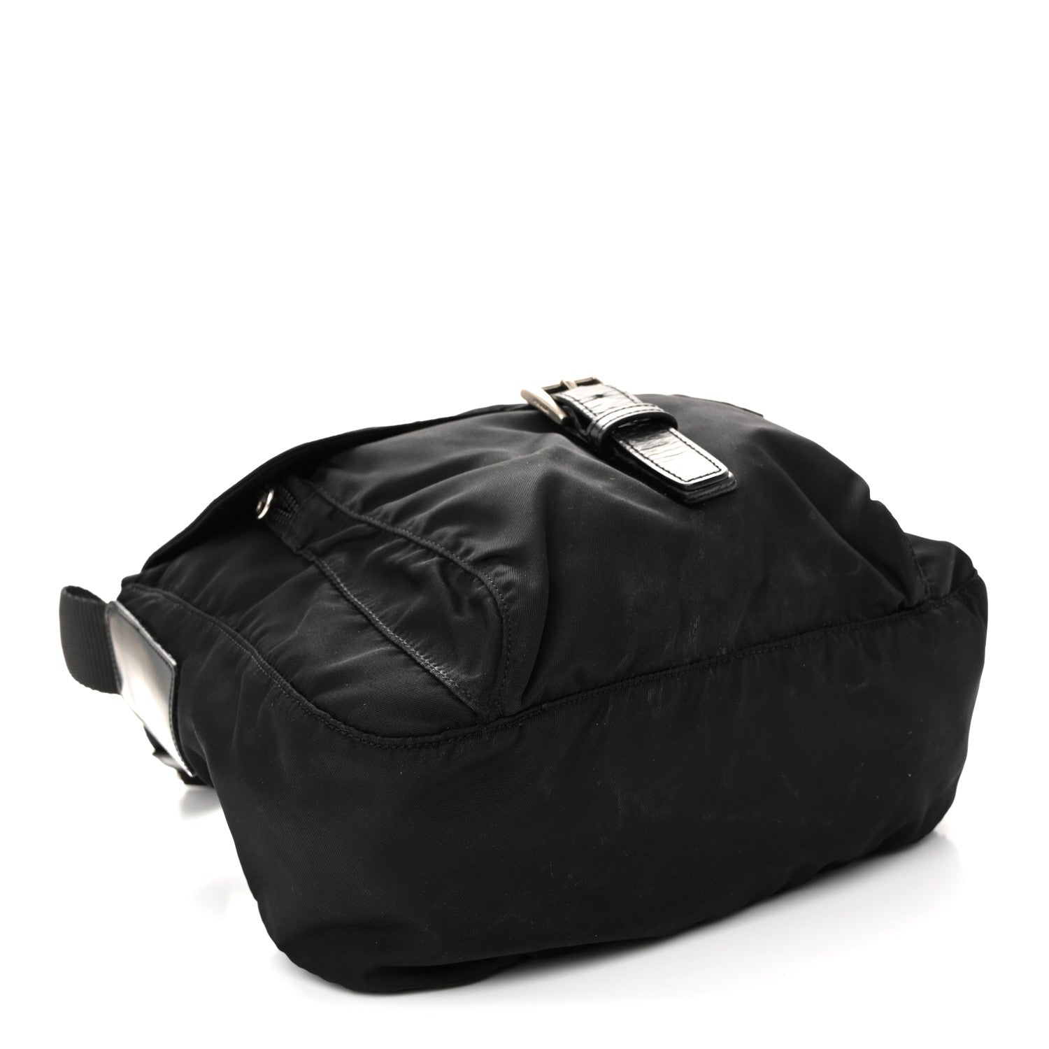 Nylon Vela Saffiano Single Buckle Messenger Shoulder Bag Black
