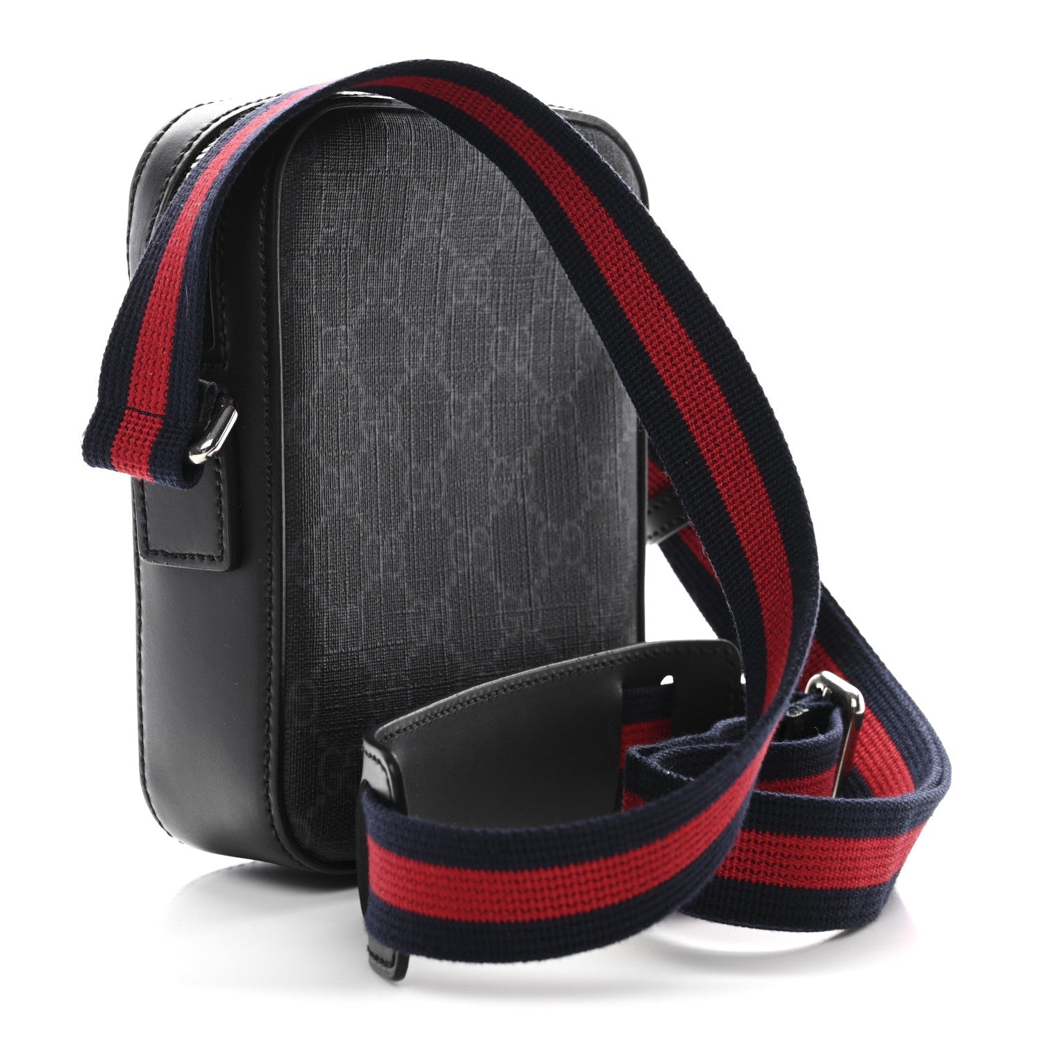 GG Supreme Monogram Appia Calfskin Web Small Camera Messenger Bag Black Grey