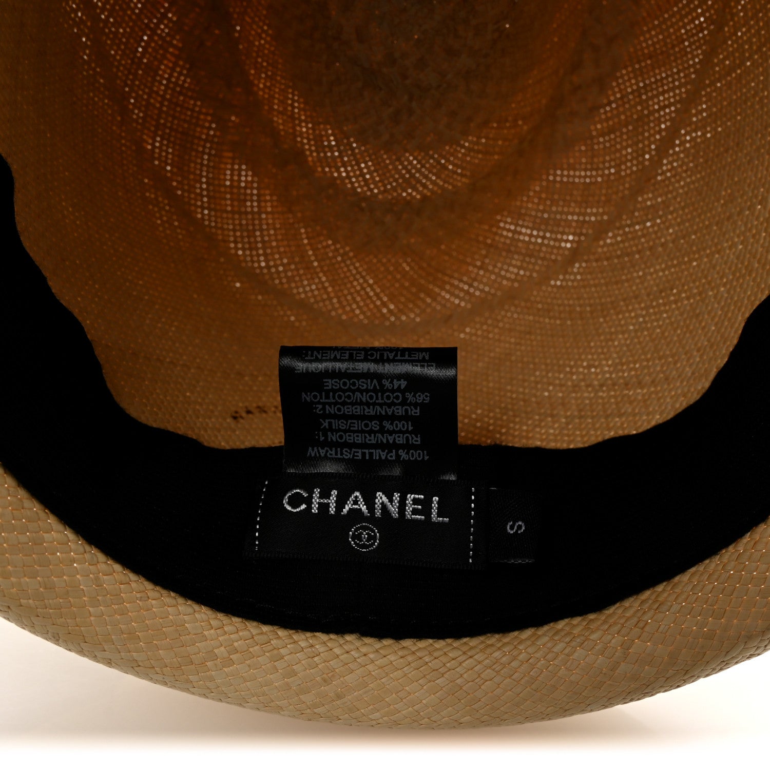 Straw Grosgrain Ribbon Fedora Hat S Beige Black