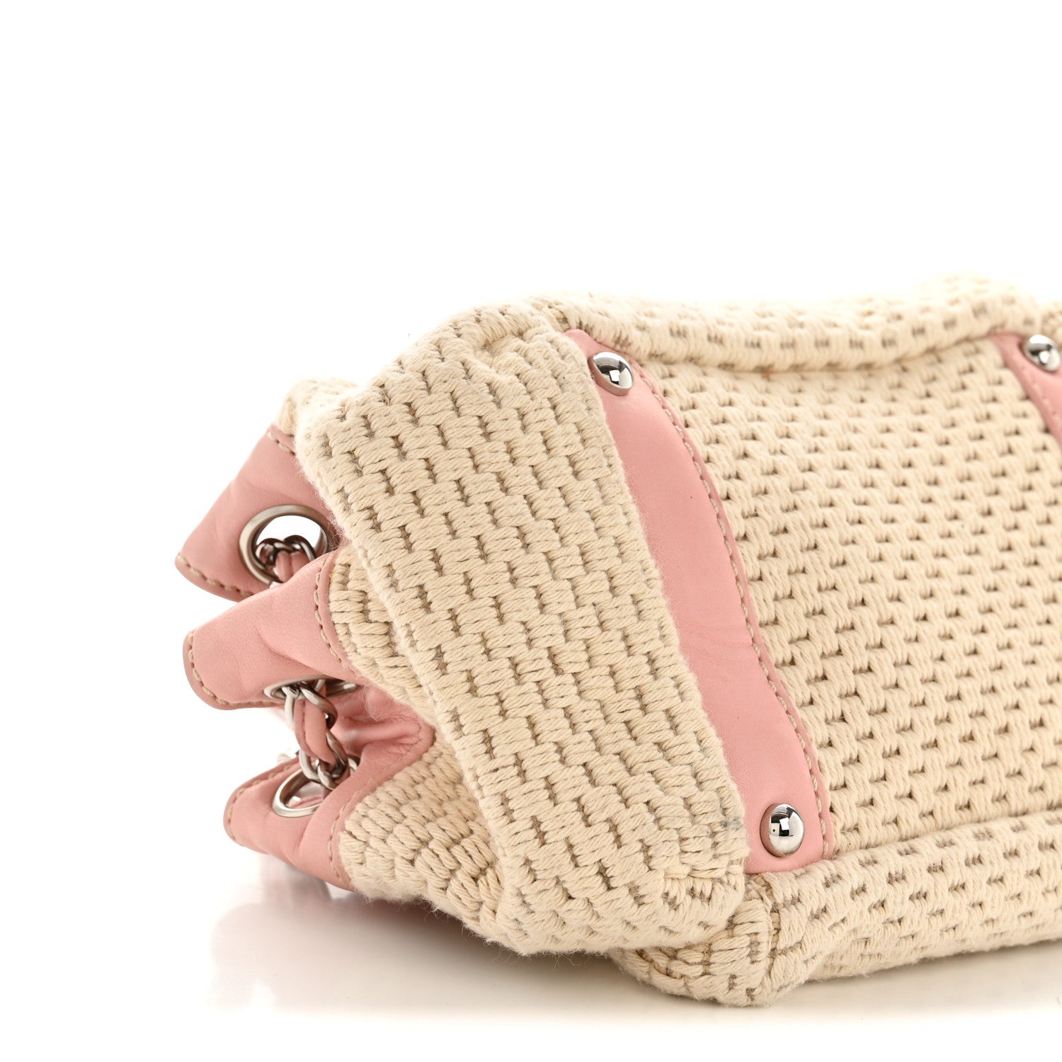 Canvas Woven Lambskin Lax Accordion Hobo Pink