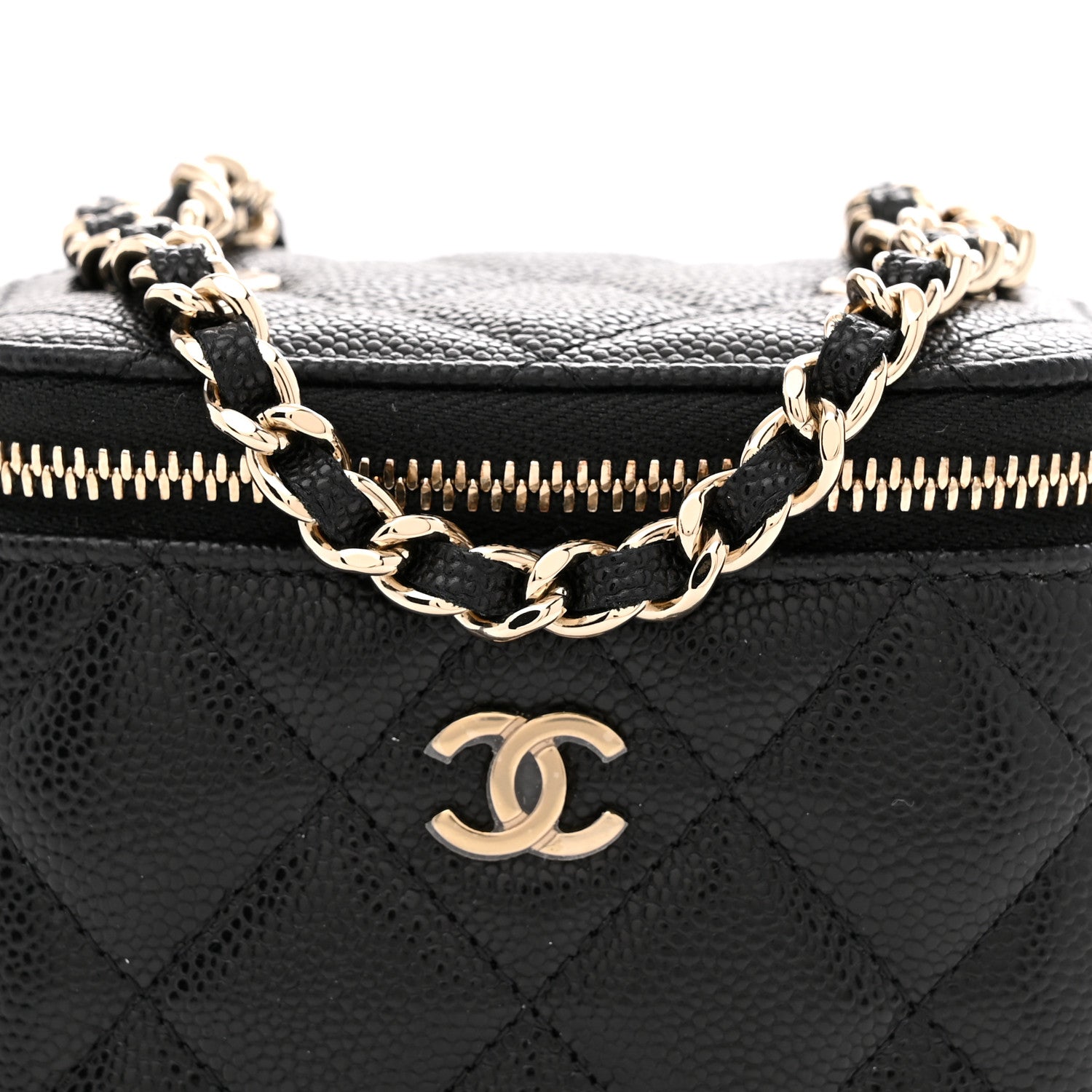 Caviar Quilted Mini Vanity Case With Chain Black