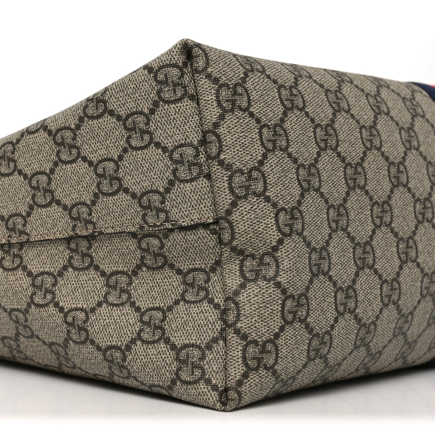GG Supreme Monogram Textured Dollar Calfskin Web Medium Ophidia Shopping Tote Beige Ebony Mystic White