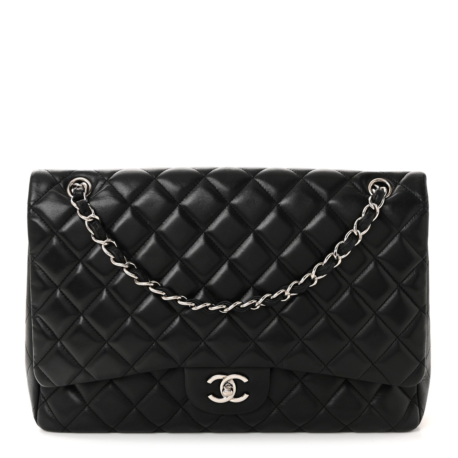 Lambskin Quilted Maxi Single Flap Black