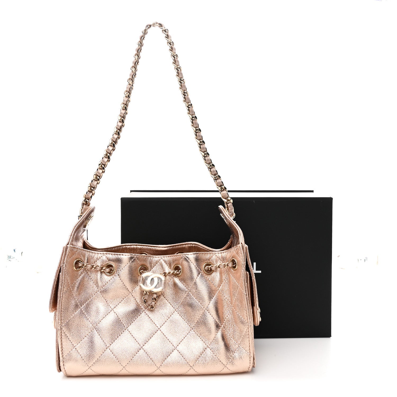 Metallic Caviar Quilted Mini Chanel 25 Handbag Copper