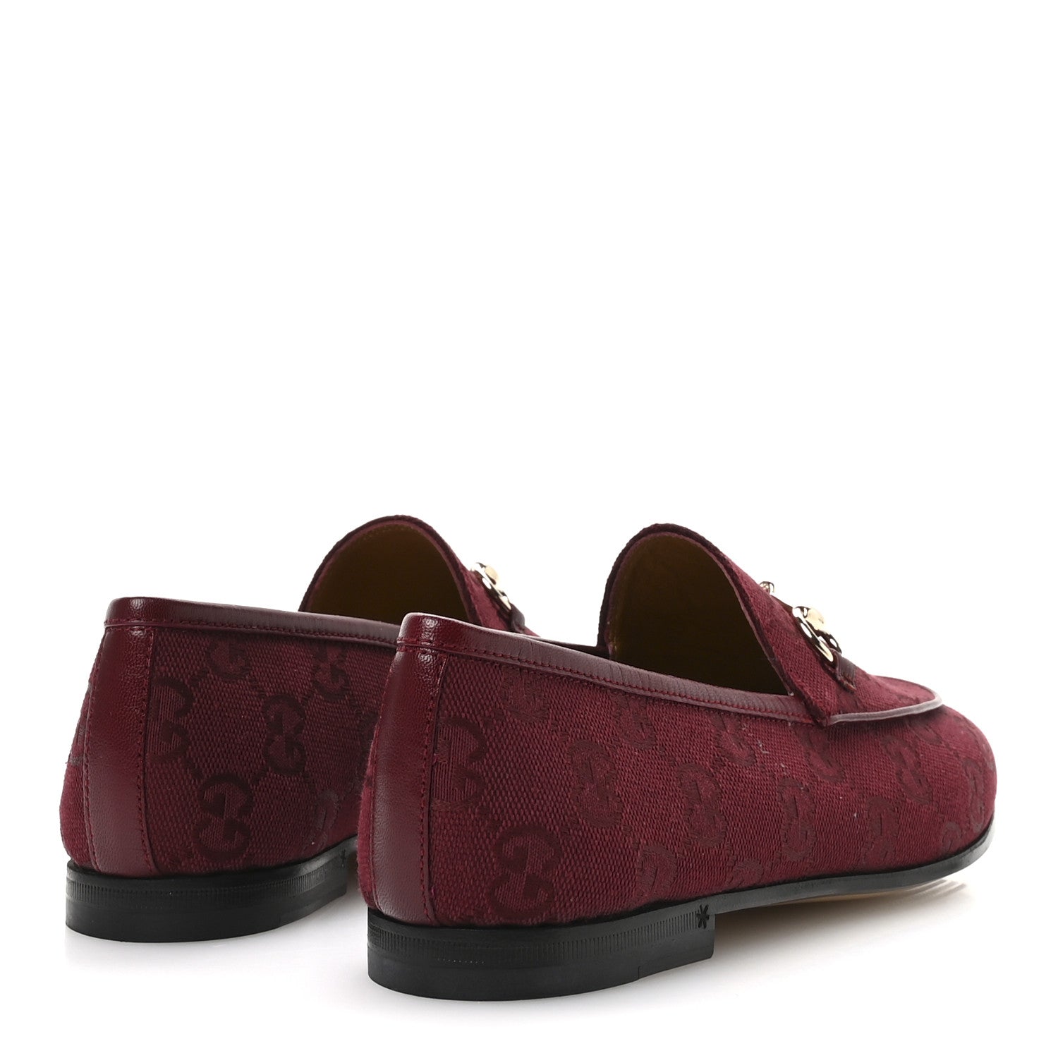 New Canvas GG Monogram Malaga Kid Horsebit Womens Jordaan Loafers 36.5 Rosso Ancora