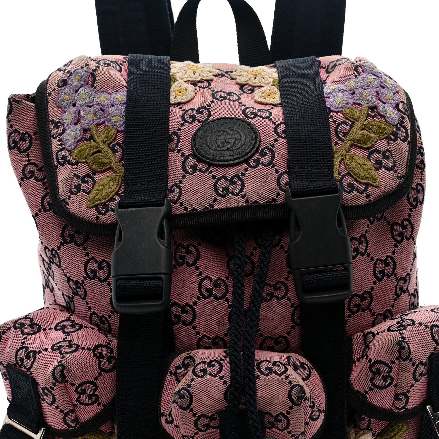 Monogram Multicolor Floral Embroidered Large Retro Interlocking G Three Pocket Backpack Pink Blue Multicolor