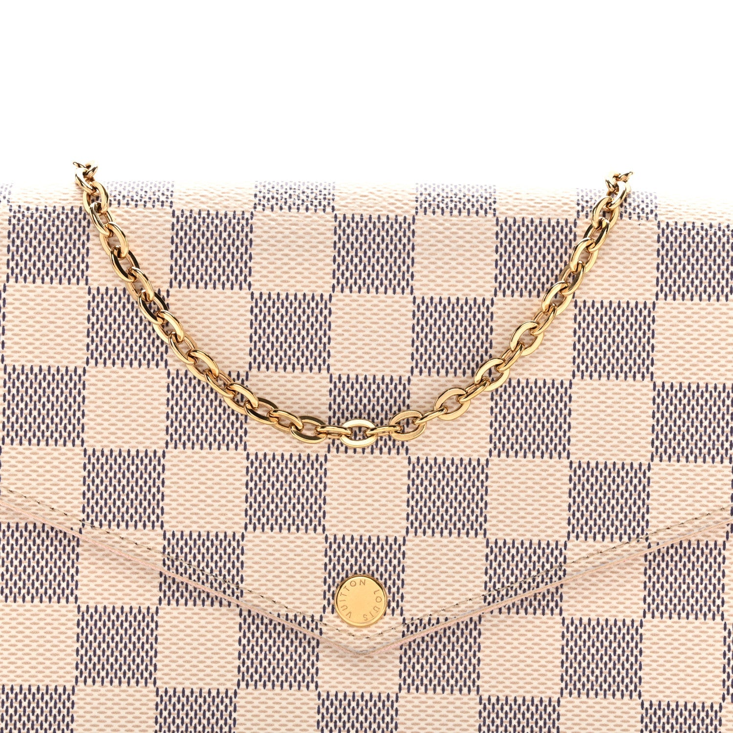 Damier Azur Pochette Felicie Chain Wallet Rose Ballerine