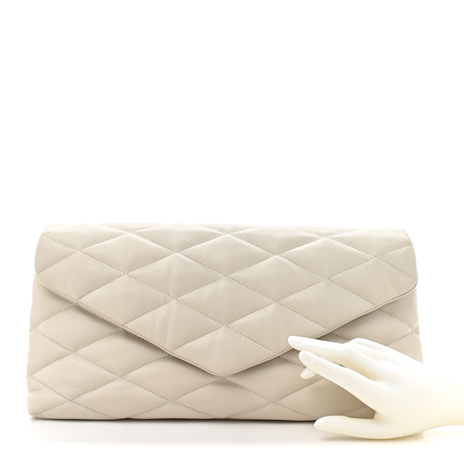 Lambskin Quilted Sade Puffer Envelope Clutch Crema Soft