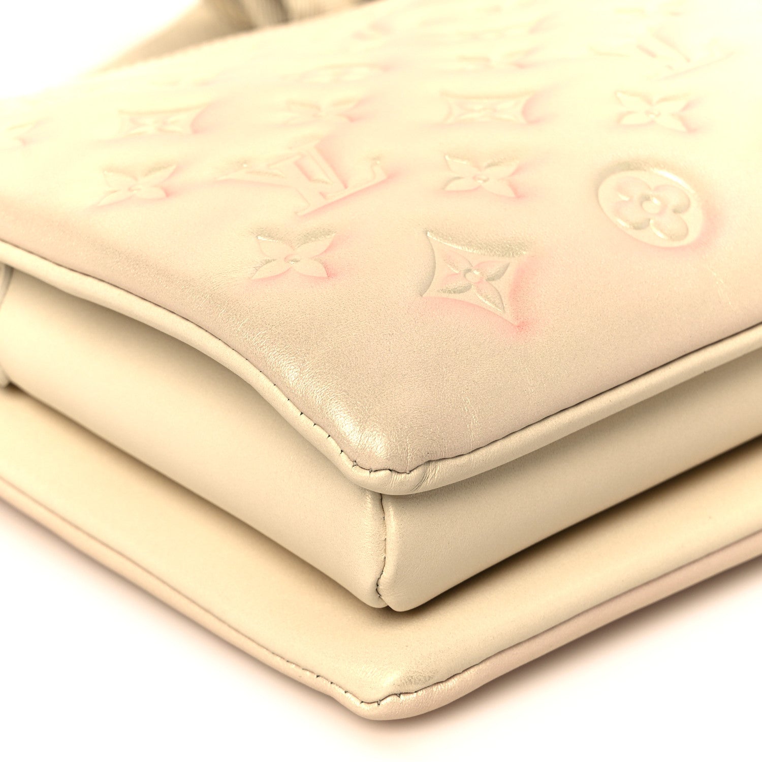 Pearlescent Lambskin Embossed Monogram Coussin PM Beige Rose