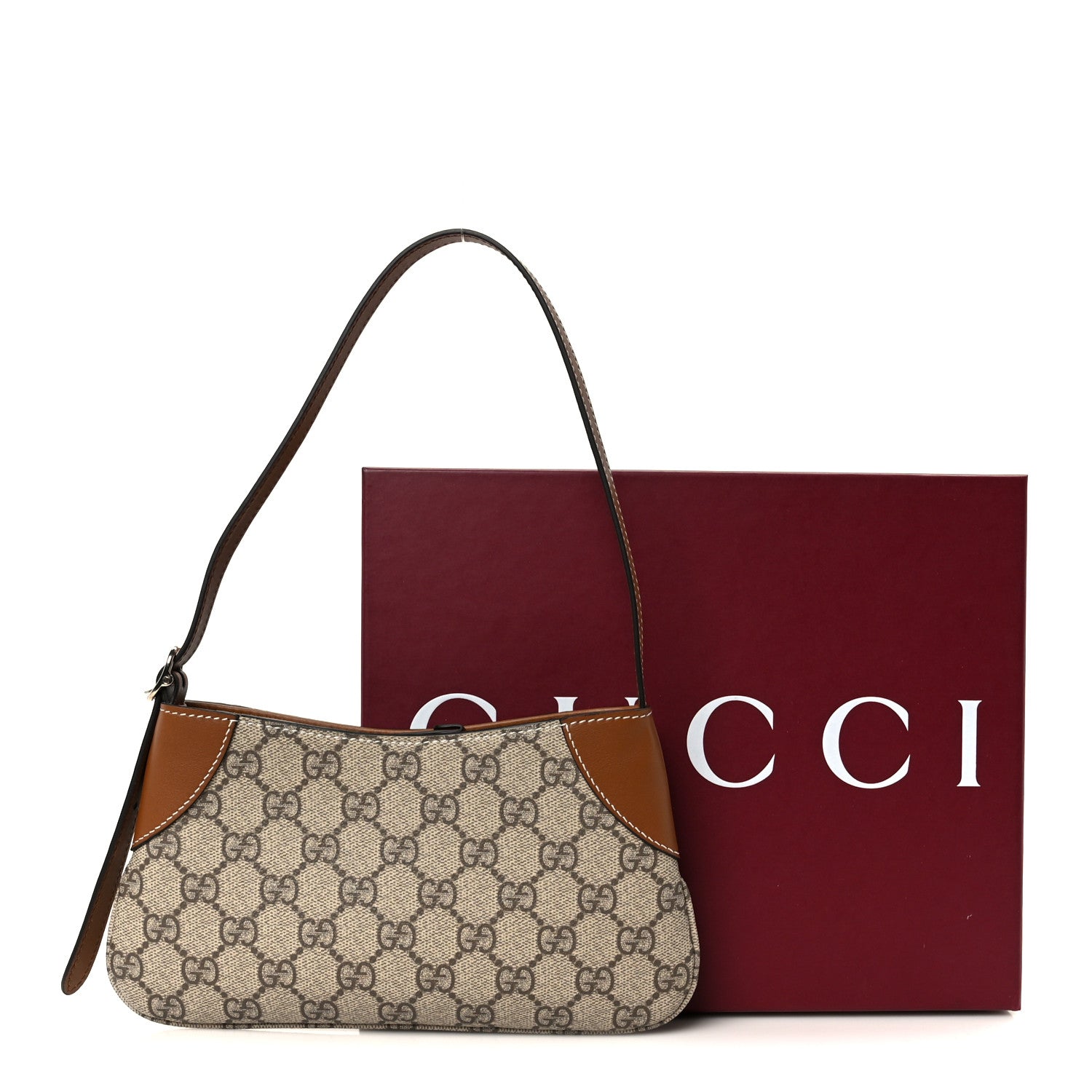 GG Monogram Calfskin Small Emblem Shoulder Bag Beige Dark Brown