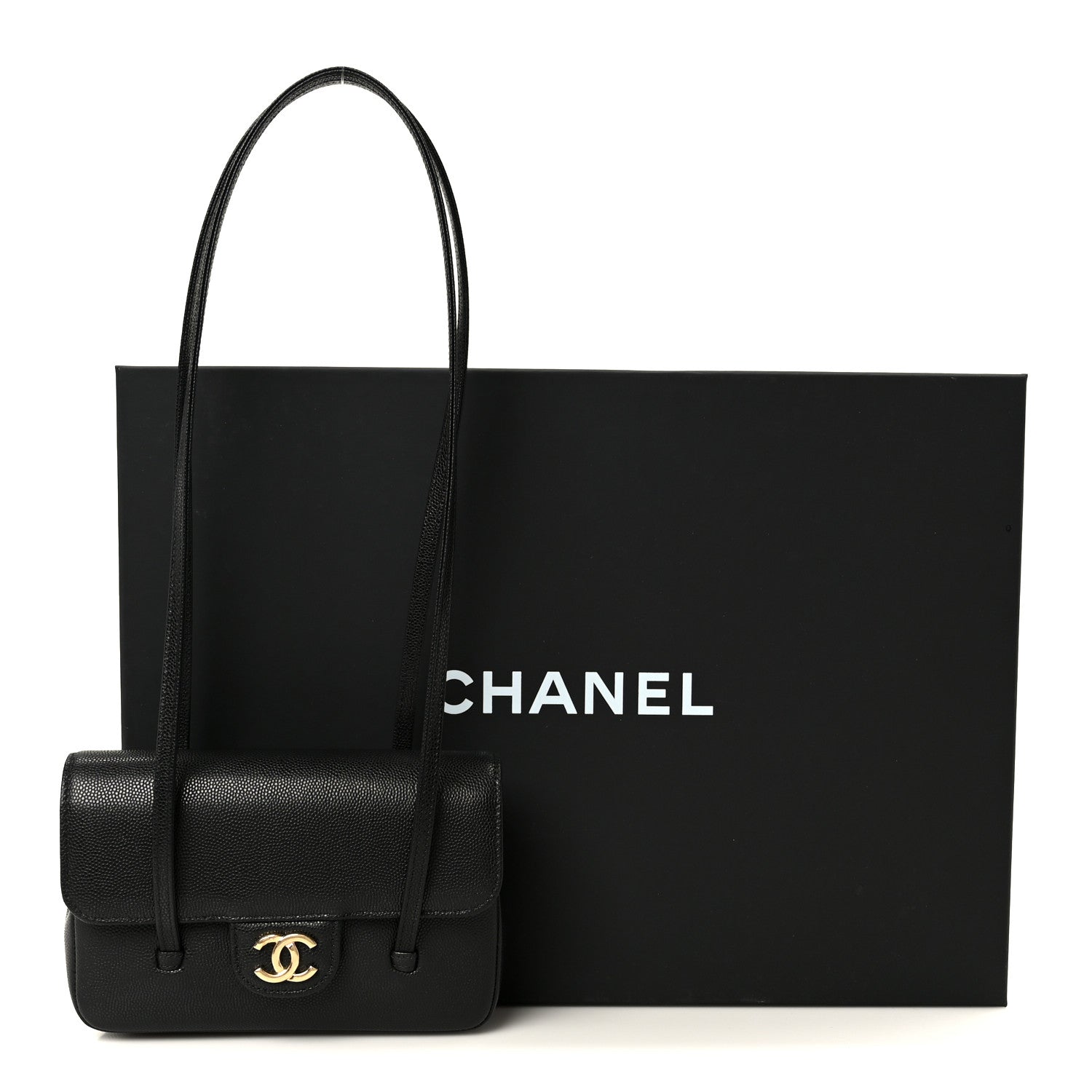 Shiny Caviar Mini Preppy Coco Shoulder Bag Black
