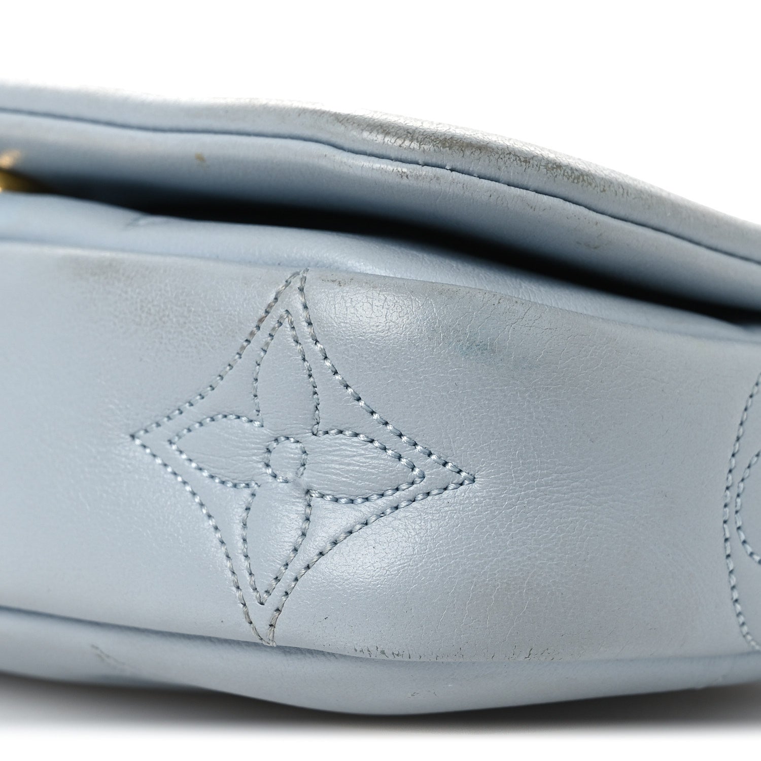 Calfskin Bubblegram Wallet On Strap Ice Blue
