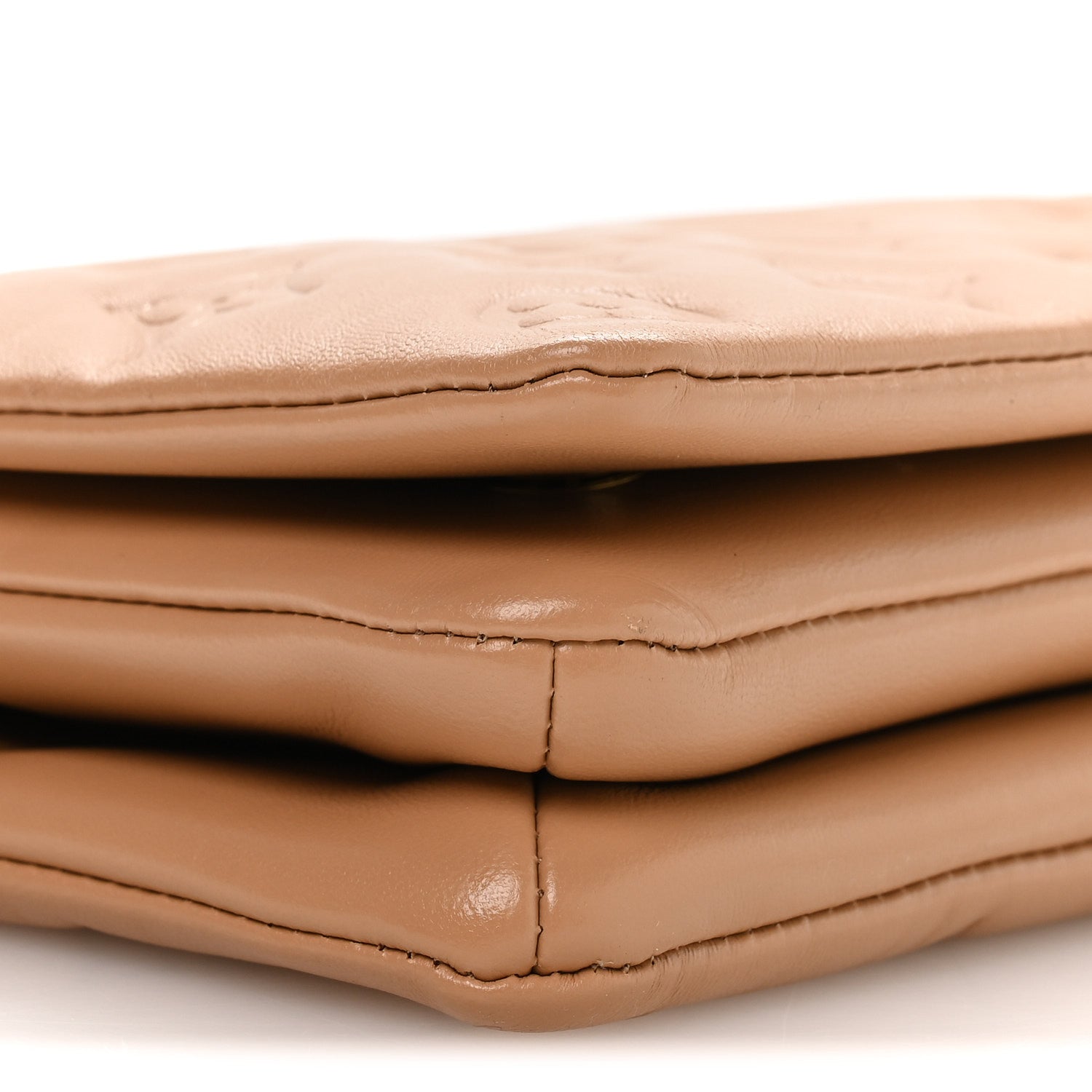 Lambskin Embossed Monogram Pochette Coussin Camel