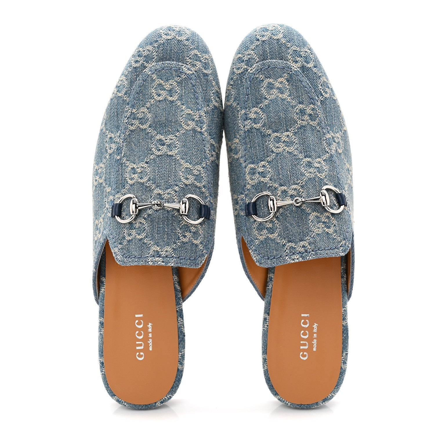 New Denim GG Malaga Kid Womens Princetown Slippers 37.5 Light Blue Royale