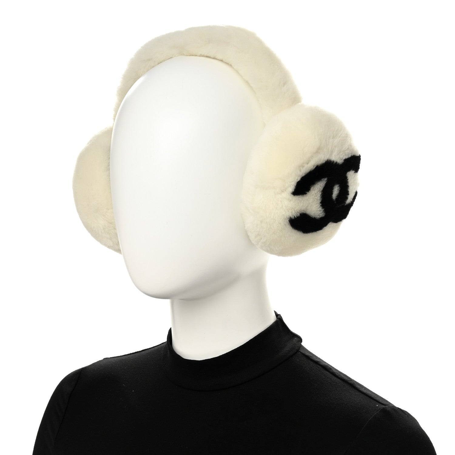 Shearling CC Bi-Color Ear Muffs White Black