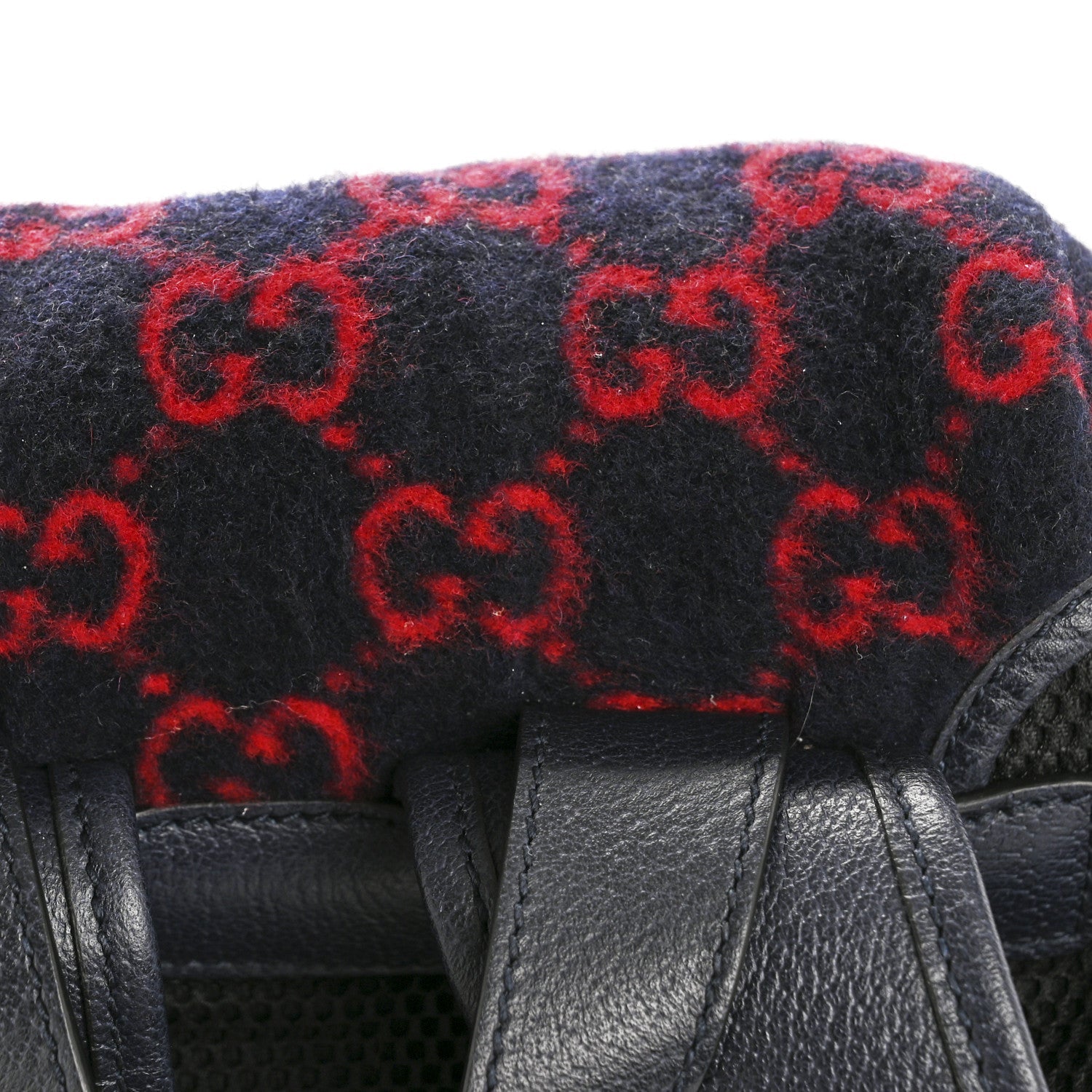 Covered Wool GG Monogram Small Double Buckle Backpack Navy Red