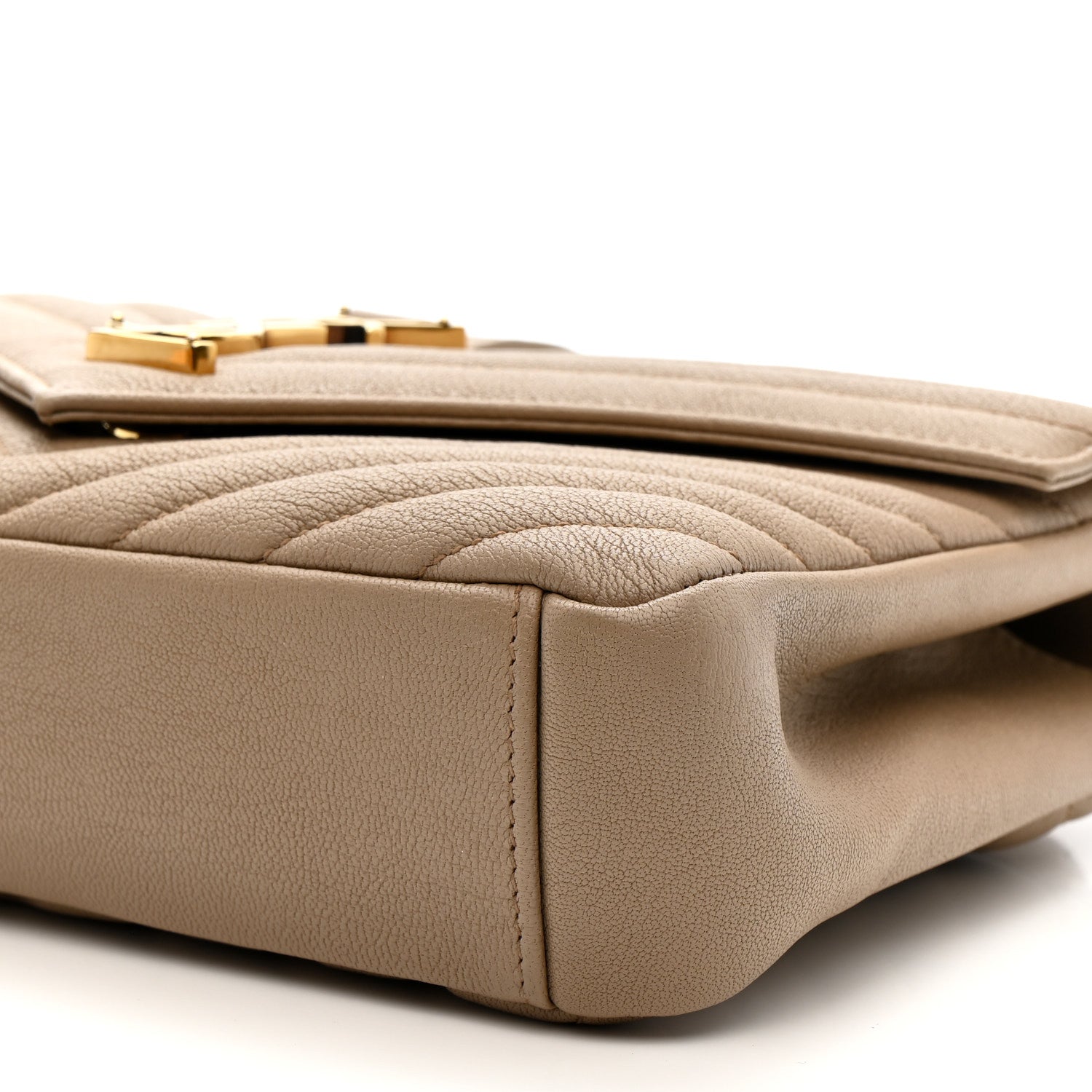 Sheepskin Matelasse Chevron Monogram Medium College Bag Dark Beige