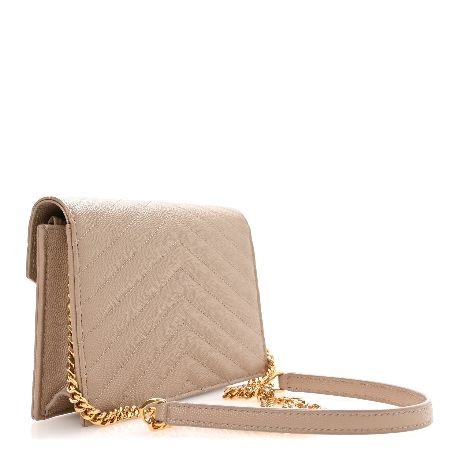 Grain De Poudre Matelasse Chevron Monogram Envelope Chain Wallet Dark Beige