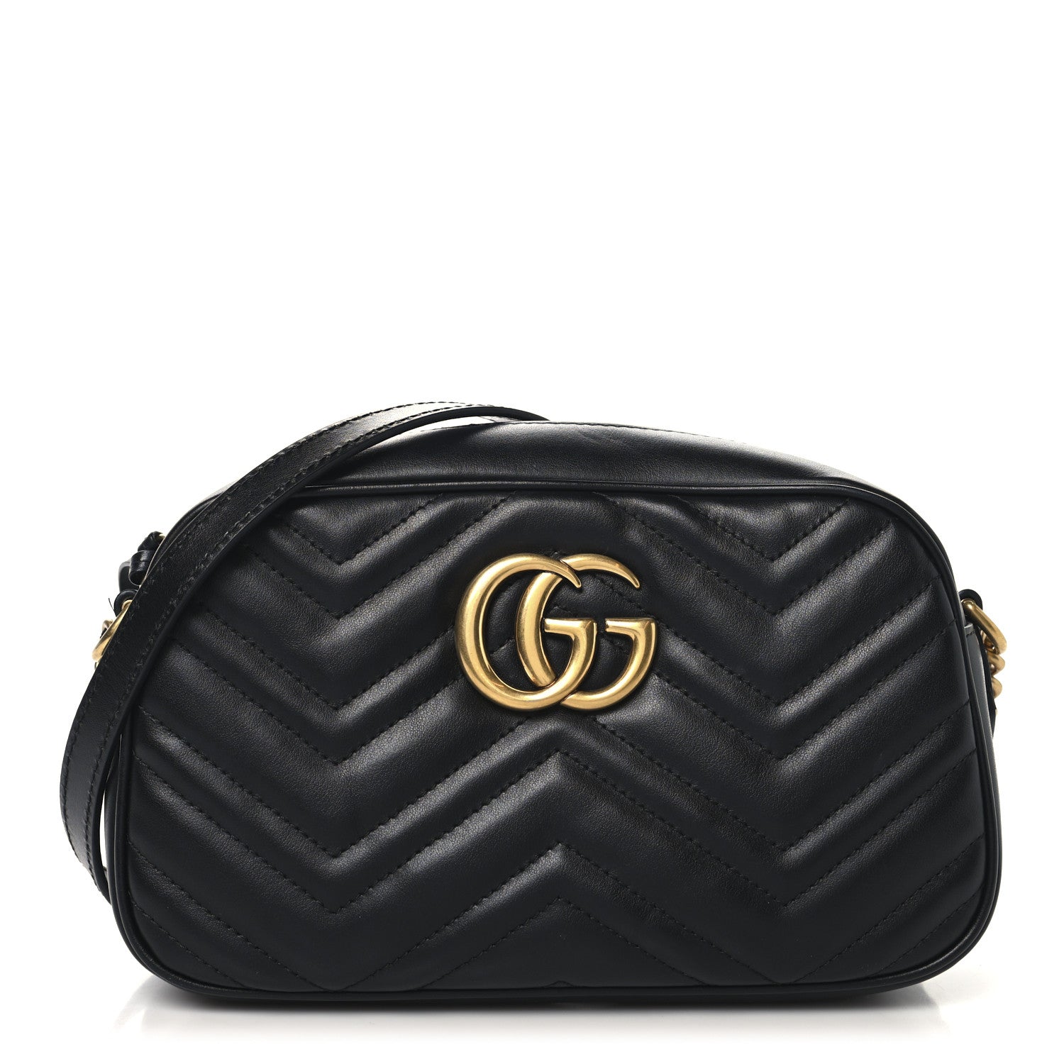 Calfskin Matelasse Small GG Marmont Chain Shoulder Bag Black