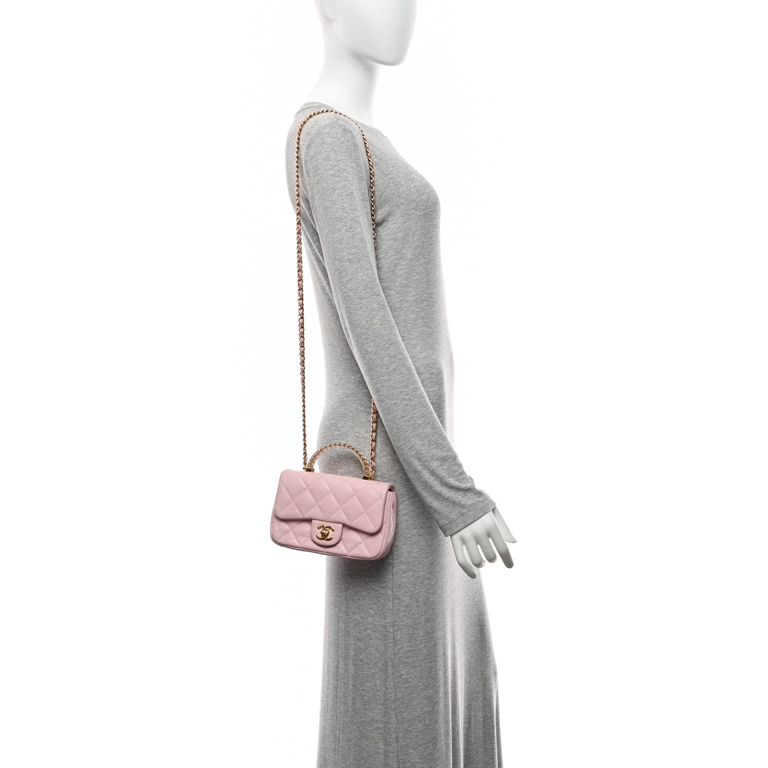 Lambskin Resin Quilted Top Handle Mini Flap Pink