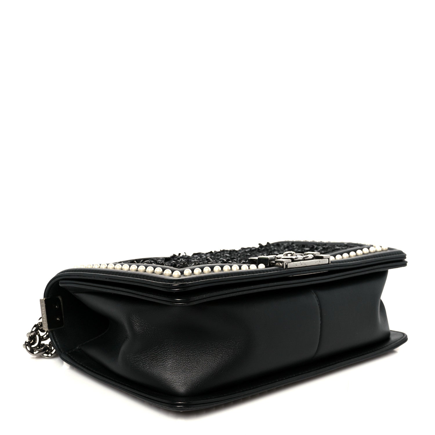 Calfskin Pearl Tweed Medium Boy Flap Black