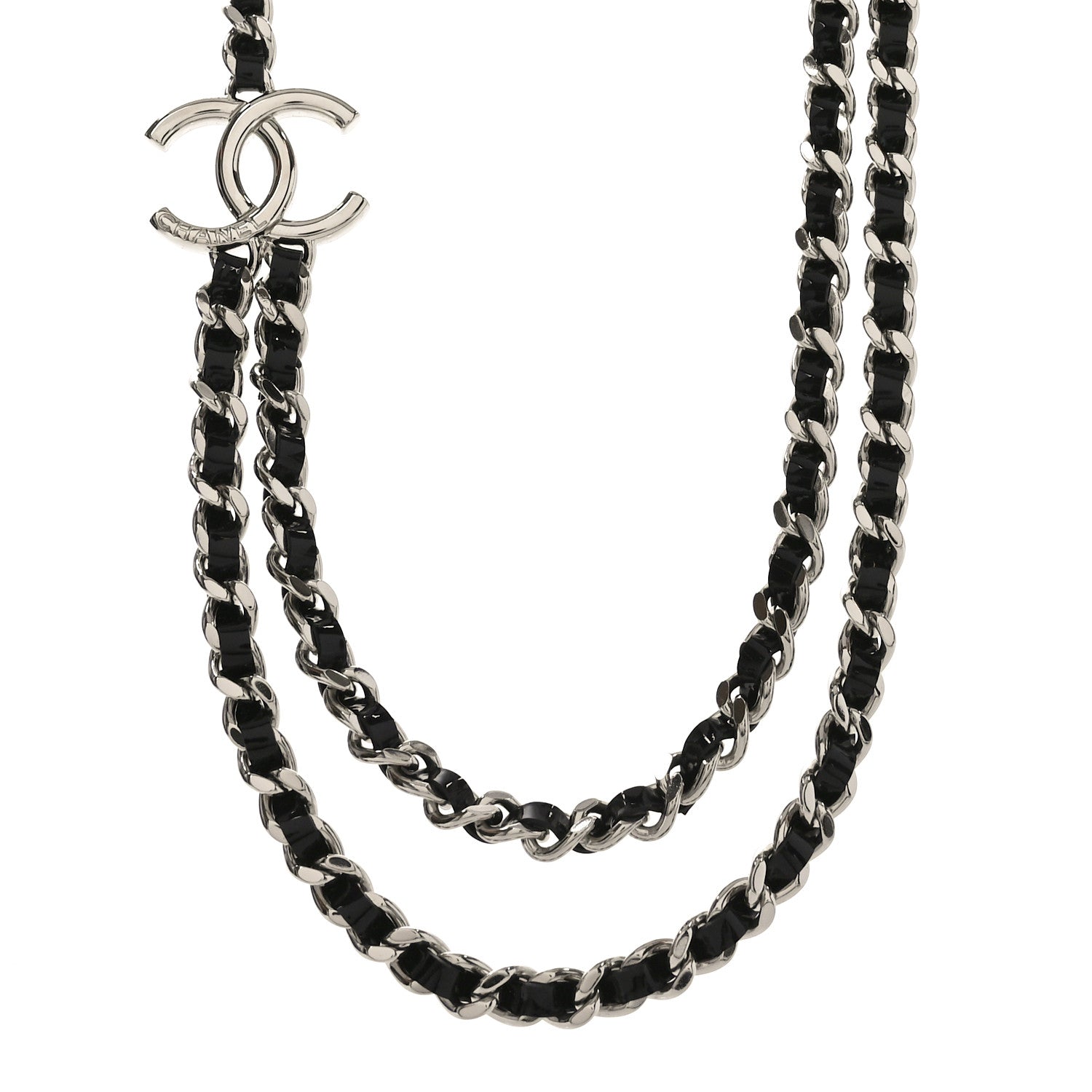 Metal Patent CC Double Chain Choker Black Silver
