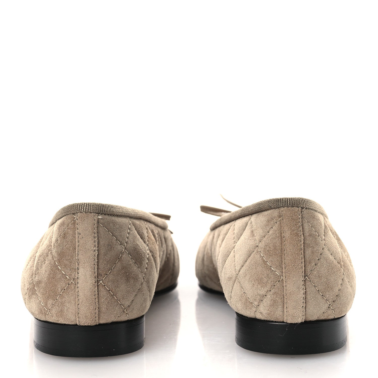 Suede Calfskin Quilted Cap Toe CC Ballerina Flats 36.5 Dark Beige