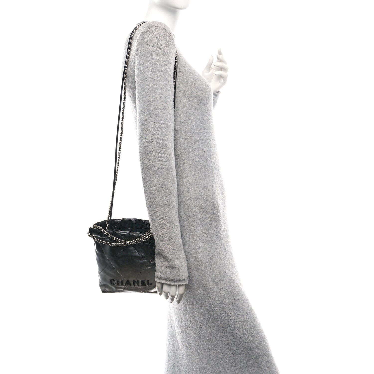 Metallic Shaded Calfskin Quilted Mini Chanel 22 Black Silver
