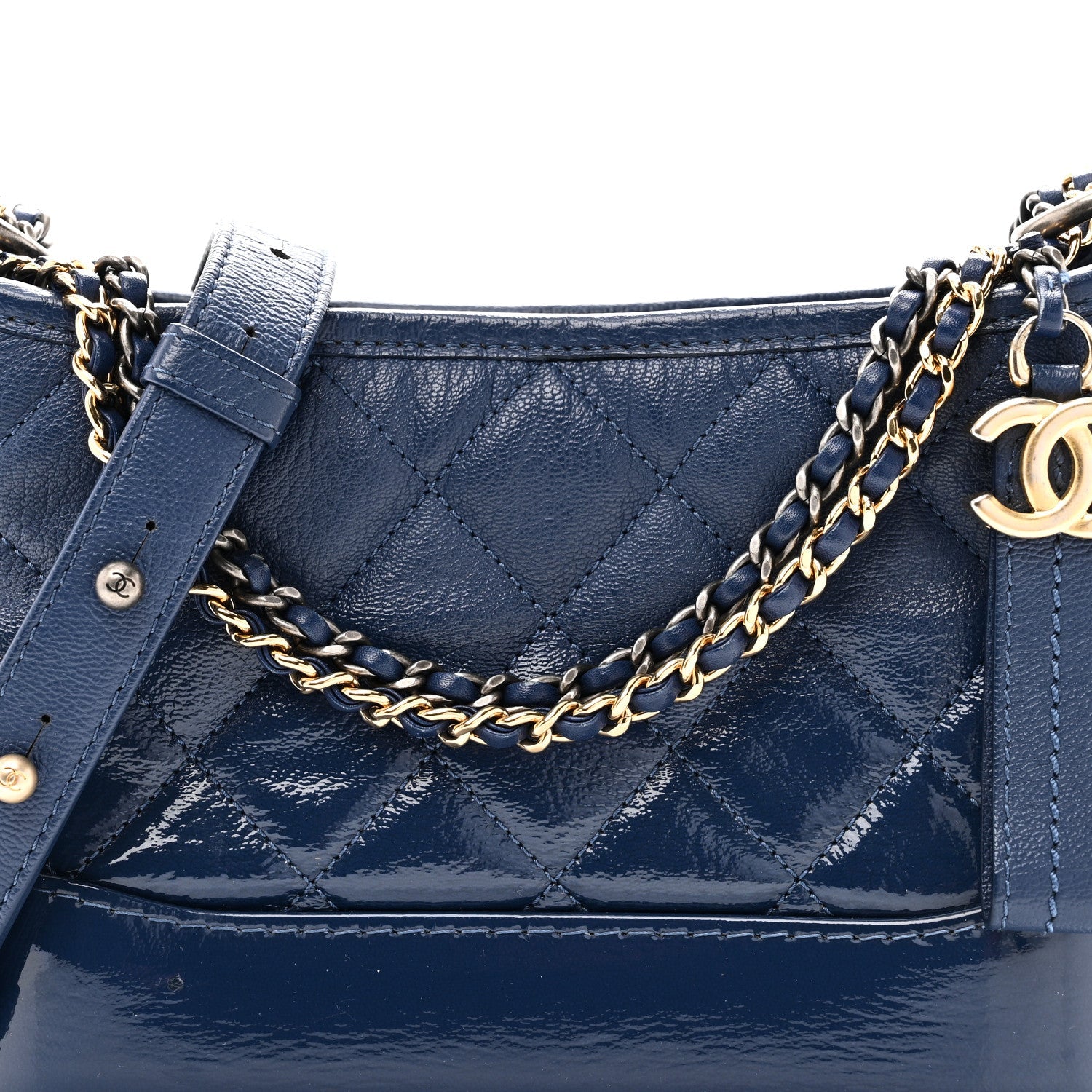Patent Goatskin Quilted Small Gabrielle Hobo Blue