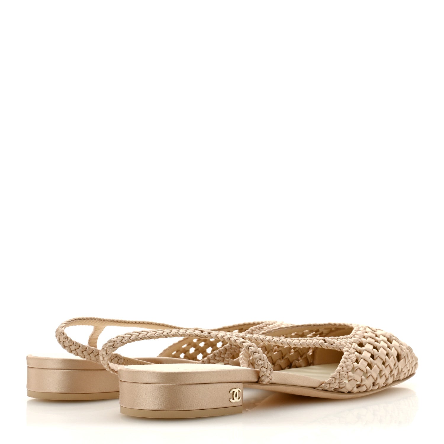 Satin Braided Slingback Flats 40.5 Beige