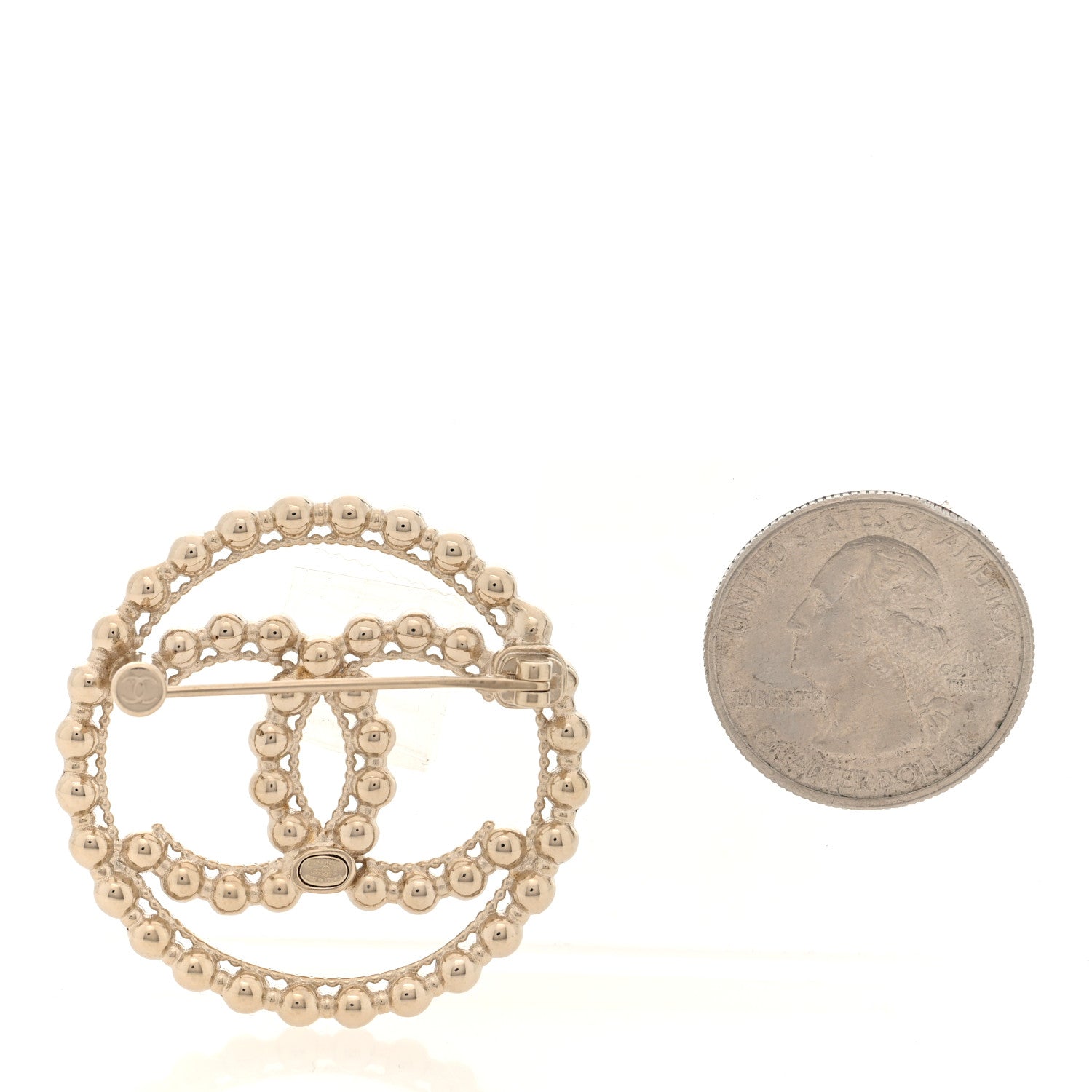 Metal Bead CC Round Brooch Gold