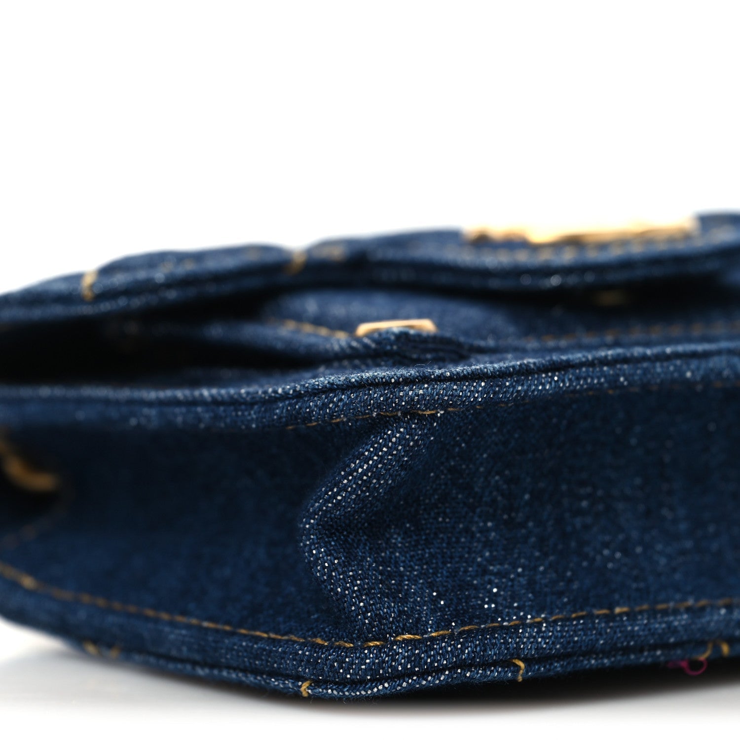 Denim Quilted Double You Card Holder On Chain Blue
