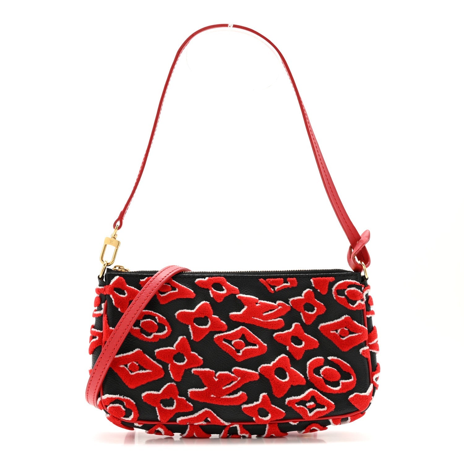 X UF Tufted Monogram Pochette Accessories Black Red