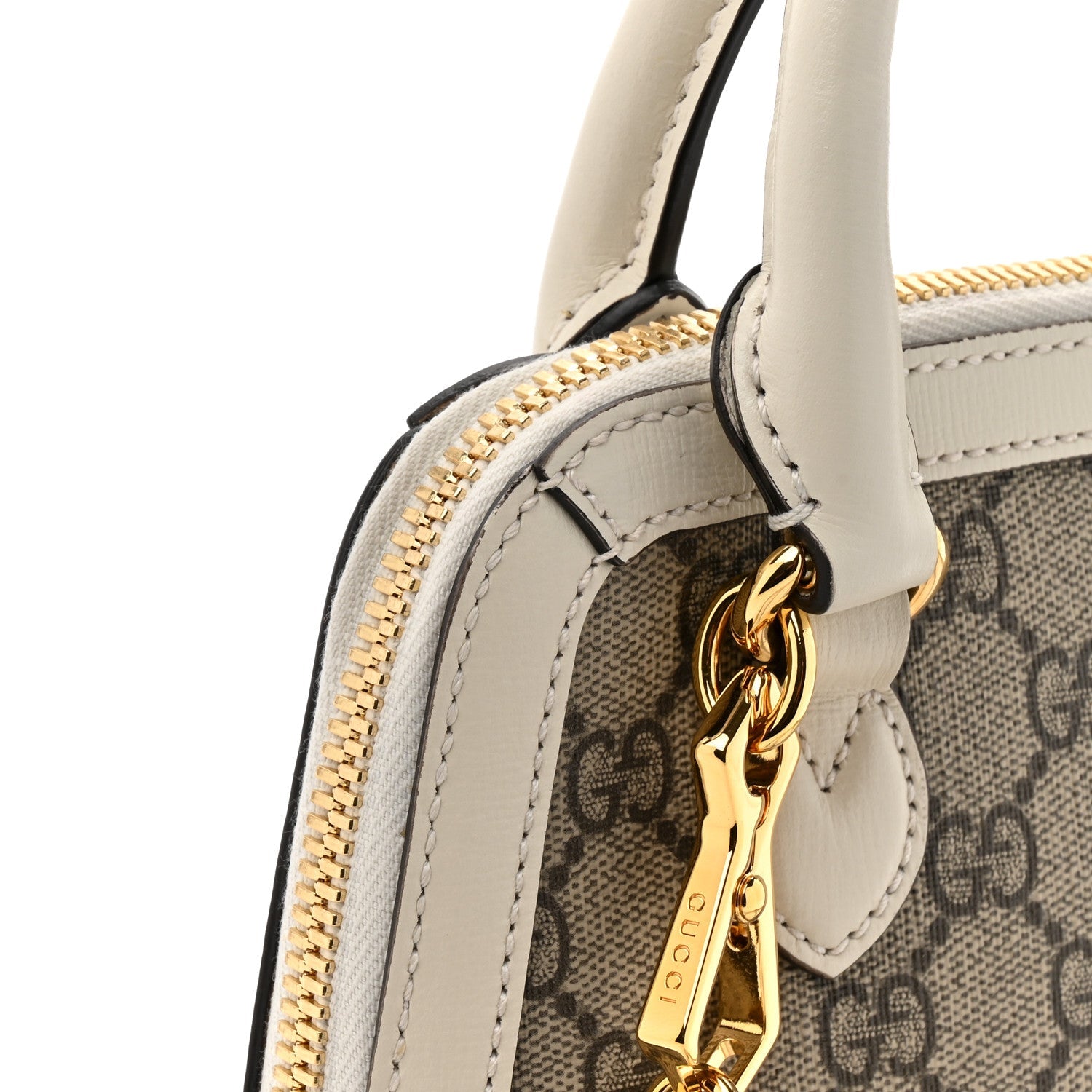 GG Supreme Monogram Azalea Calfskin Mini Horsebit 1955 Top Handle Bag Beige Ebony Mystic White