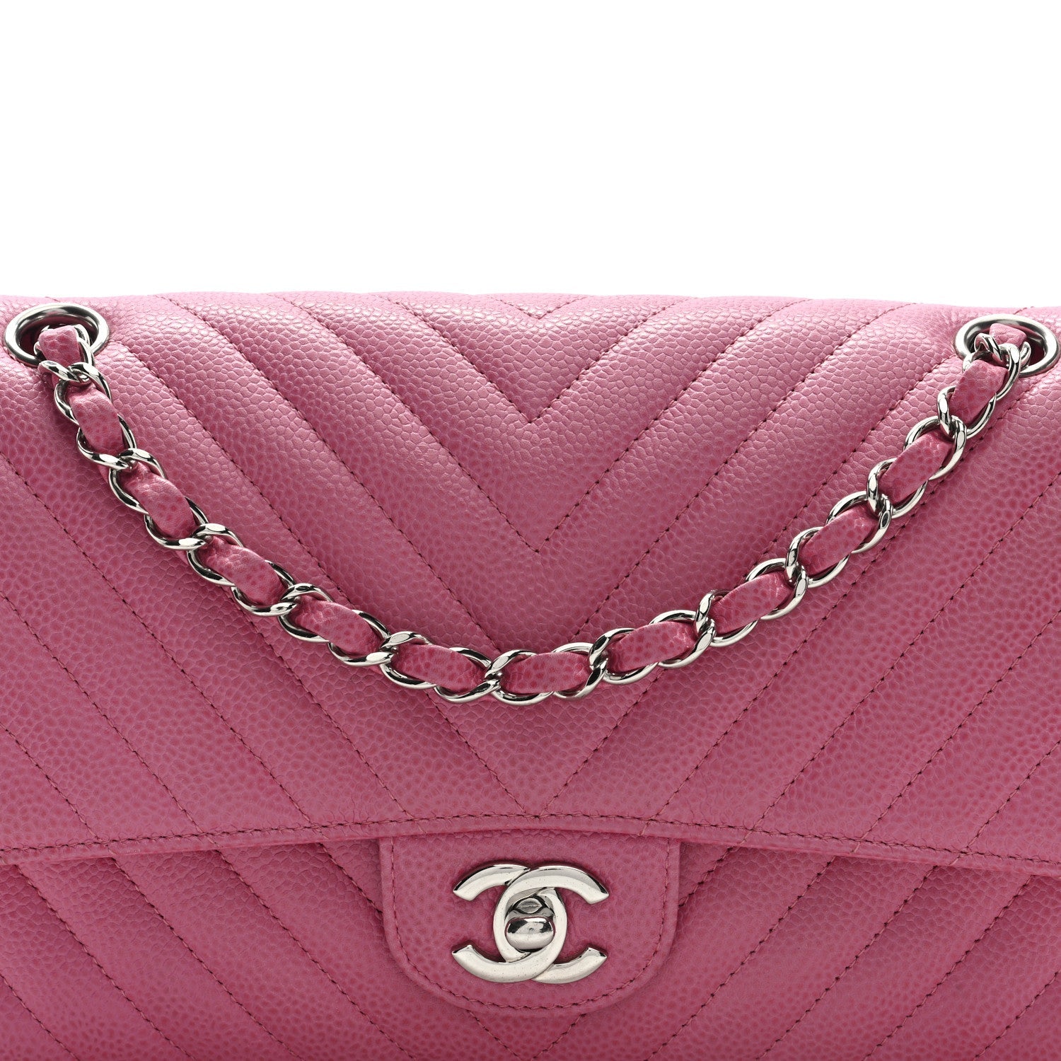 Caviar Chevron Quilted Medium Double Flap Pink
