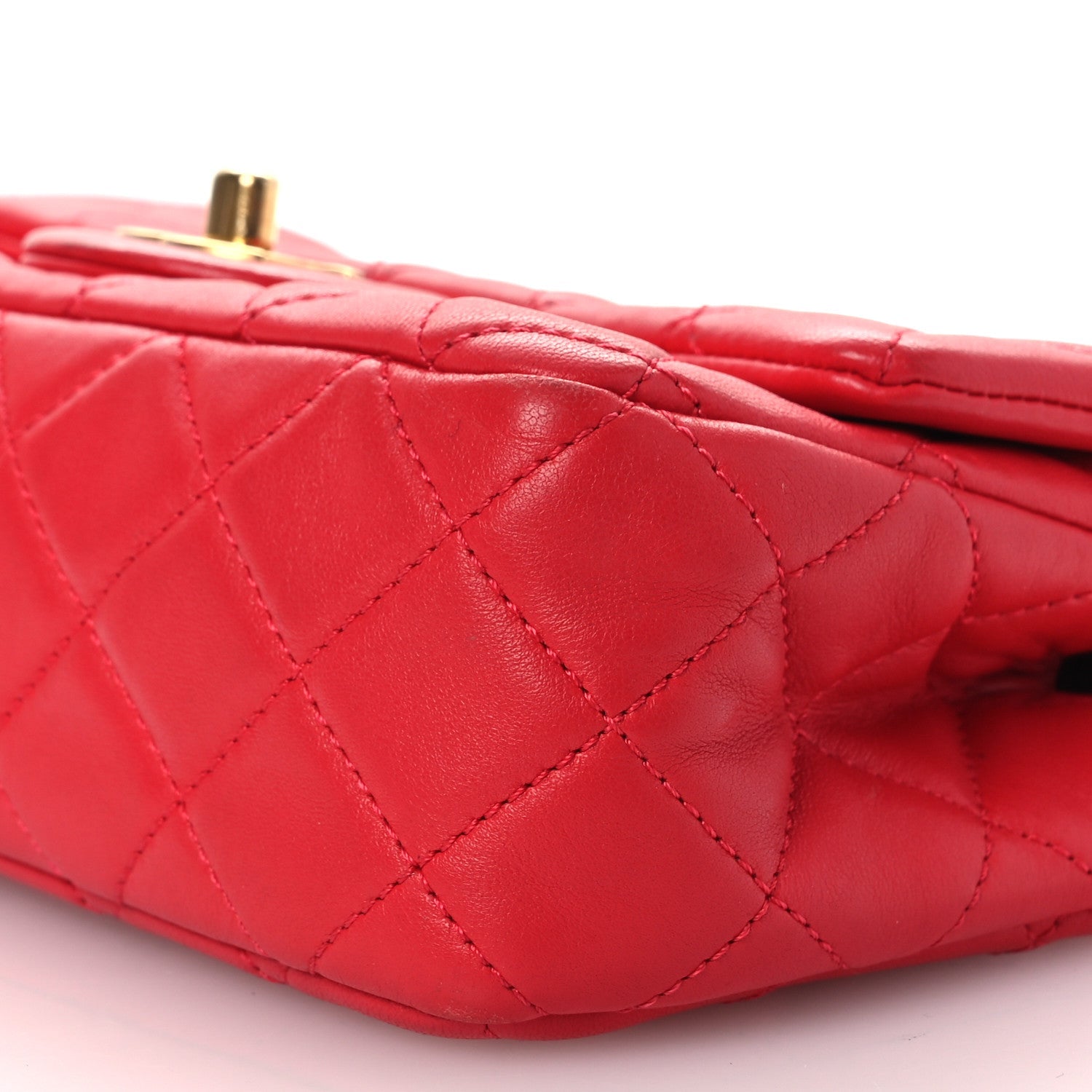 Lambskin Quilted Mini Rectangular Pearl Crush Flap Red