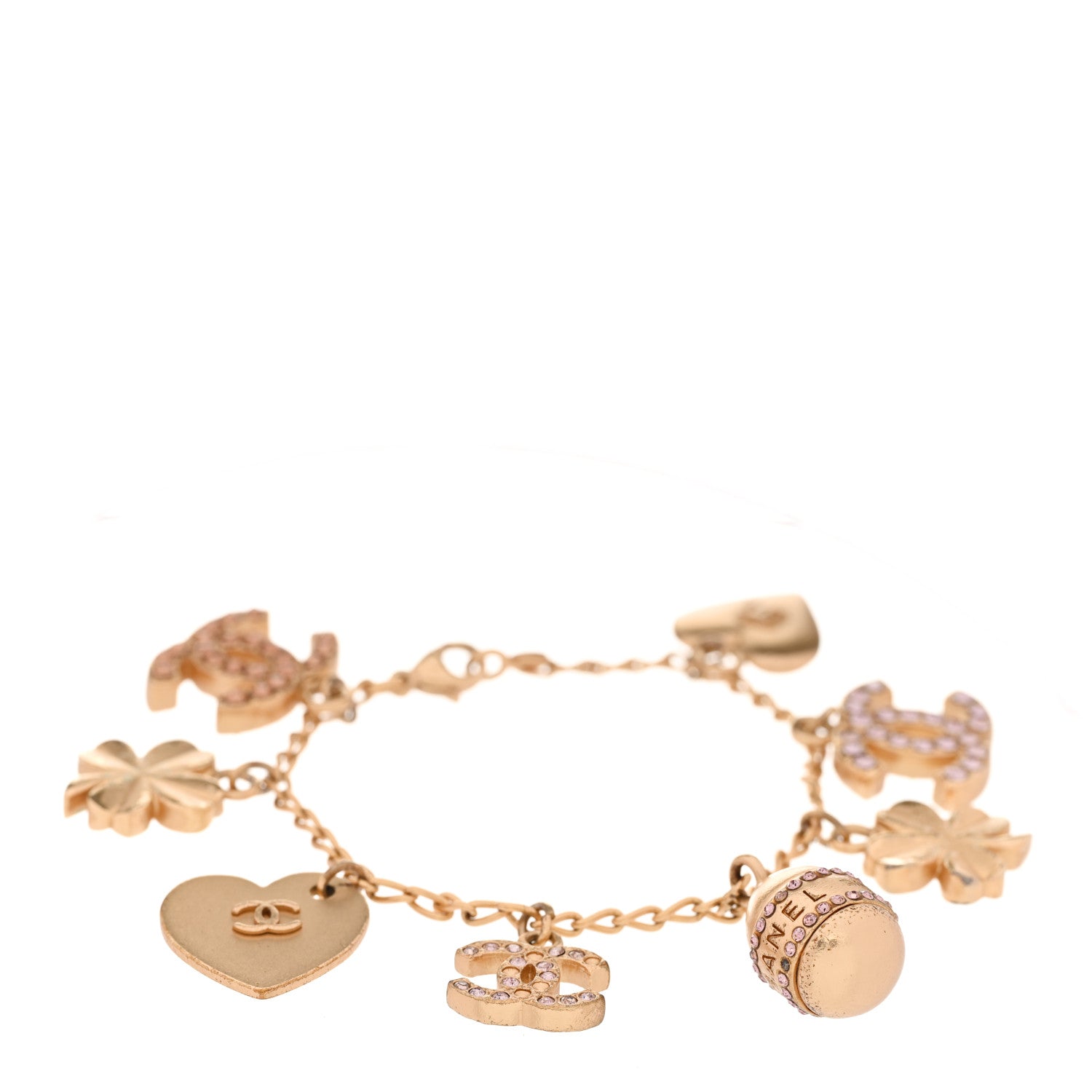 Metal Crystal Lucky Charms Bracelet Gold Pink