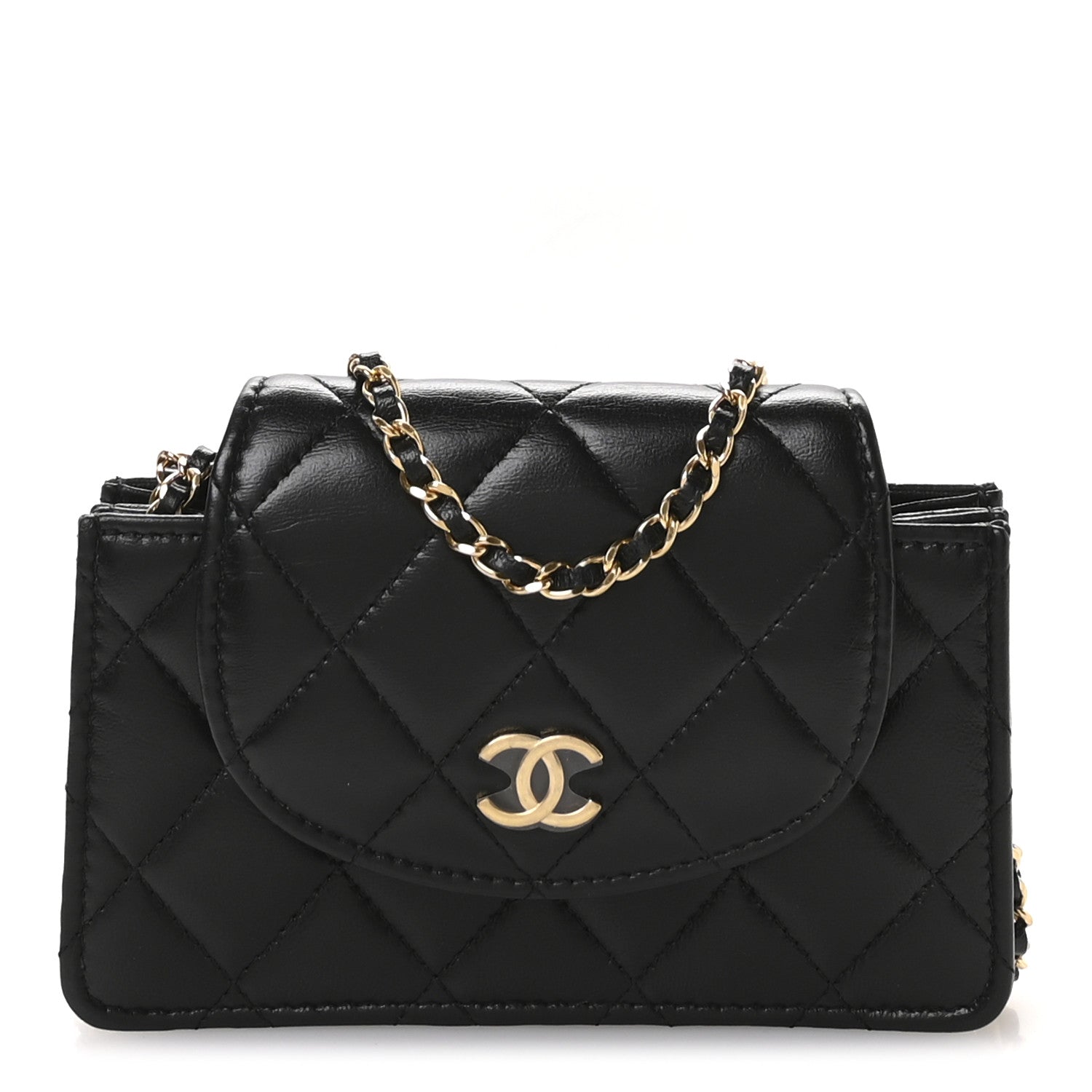 Lambskin Quilted Phone Holder Flap Black