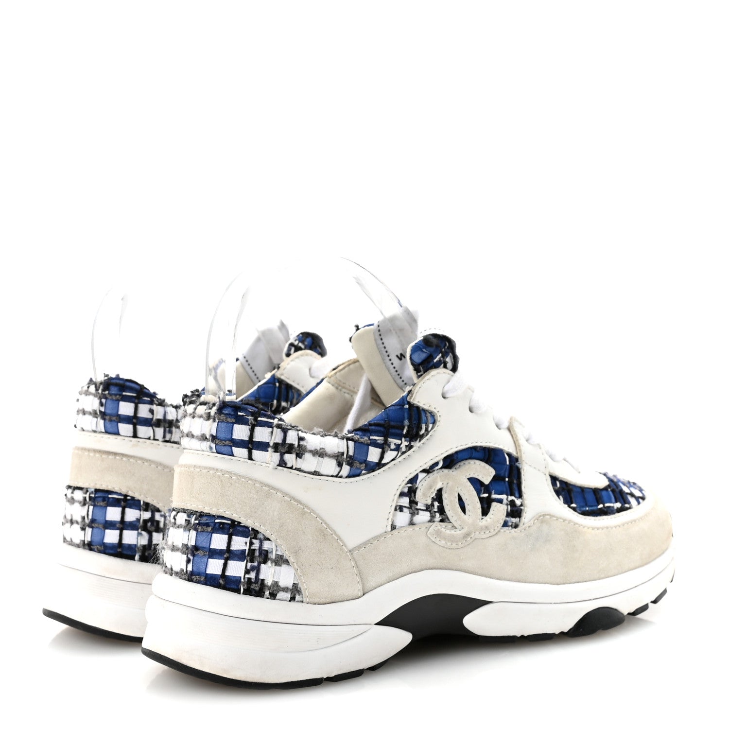 Tweed Suede Calfskin Womens CC Sneakers 36.5 Dark Blue Black Grey White