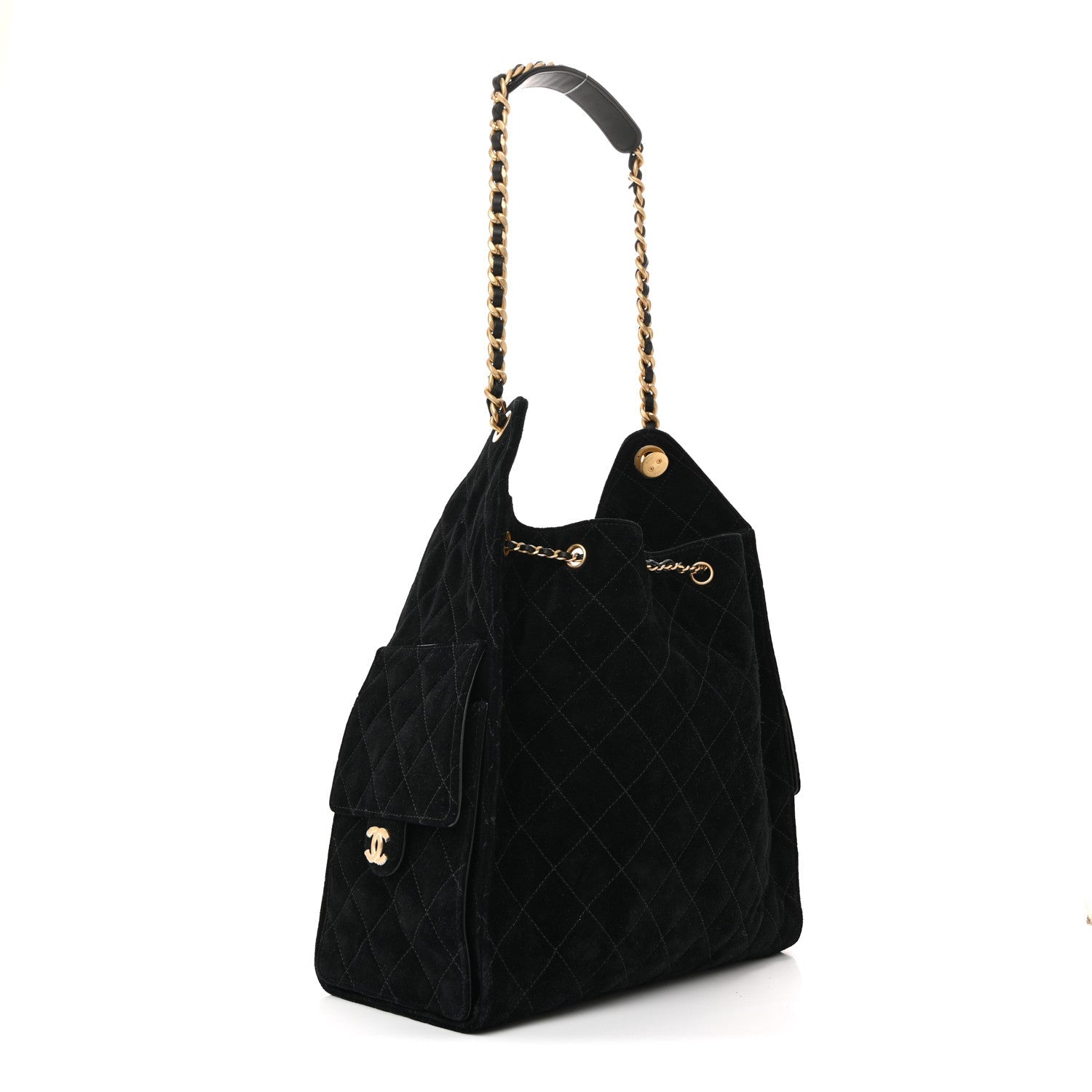 Suede Quilted Medium Chanel 25 Handbag Black