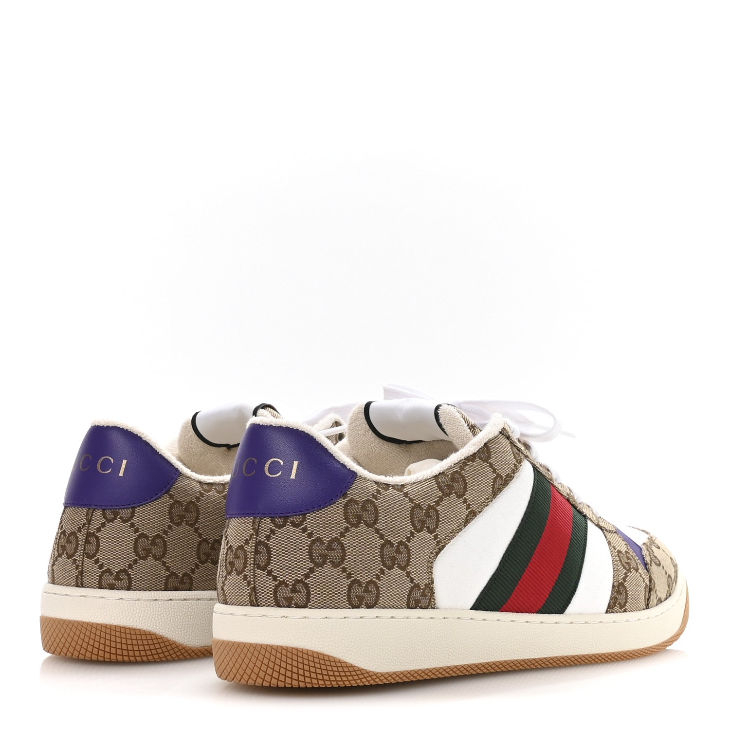 GG Supereme Monogram Calfskin Web Mens Screener Sneakers 10 Beige Ebony White Shine Purple
